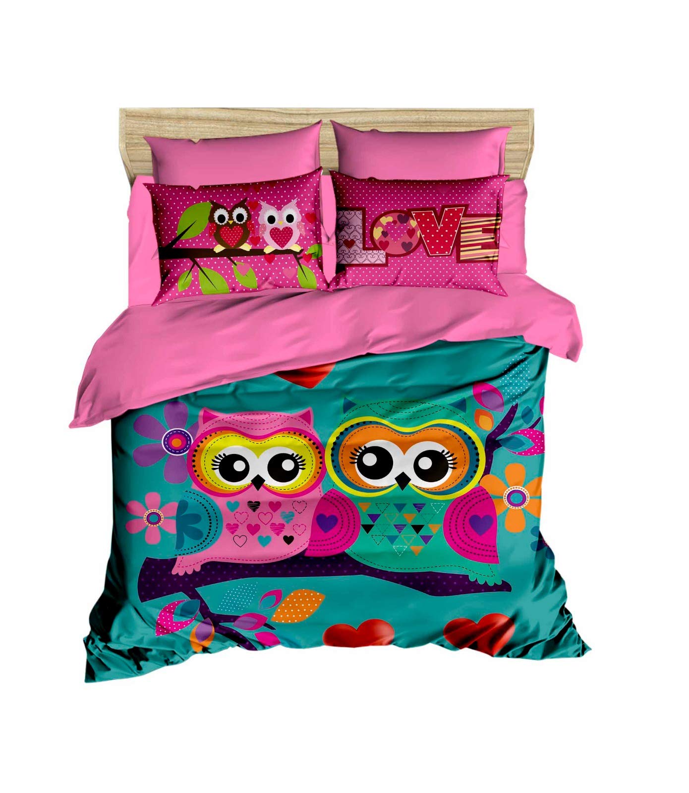 OZINCI DecoMood Owl Themed Bedding Set - Full/Queen Size Duvet Cover with Comforter (5-Piece) | Cute Owl Print Quilt Set for Kids & Girls Bedroom Decor | Perfect for Nursery, Children's Room & Cozy Bedroom Makeover