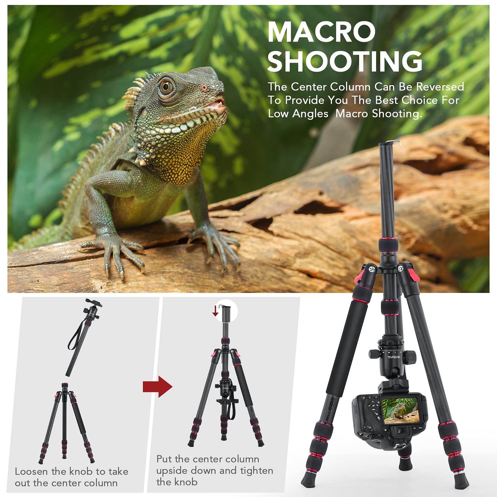 Professional Carbon Fiber DSLR Tripod HUIOP TTT-008 - 200cm/78.7in Adjustable Camera Stand with Quick Release Ball Head, 12KG Payload & Carry Bag - Perfect for Travel Photography, Vlogging, and Outdoor Shooting