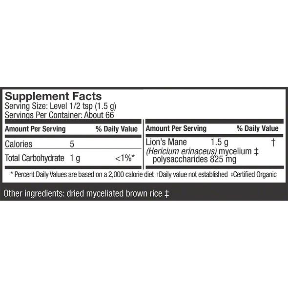 Organic Lions Mane Mushroom Mycelium Powder - 100% Pure & Vegan - Brain & Nerve Support Supplement - Boost Focus & Memory - Perfect for Coffee, Smoothies & Baking