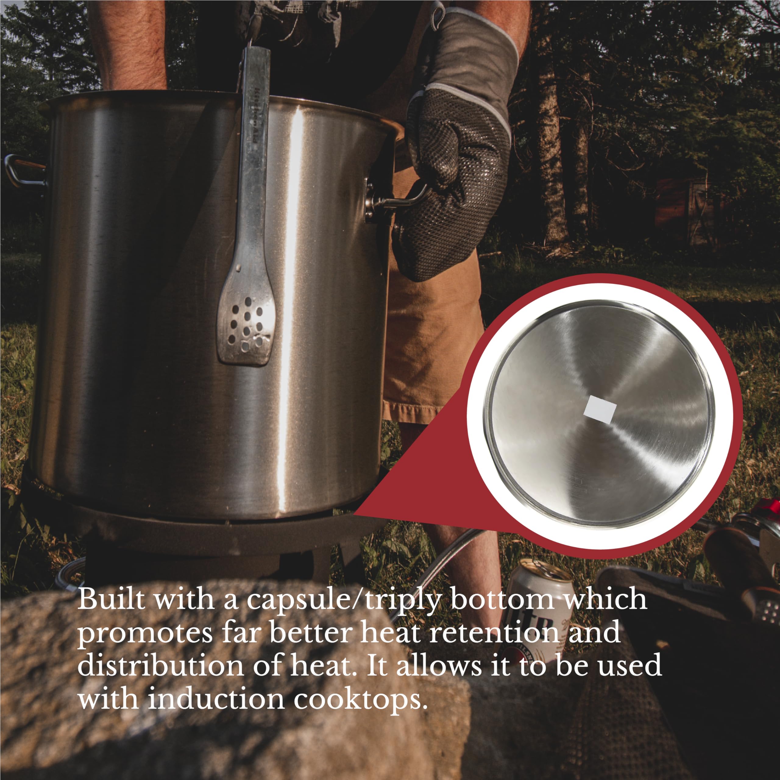 GasOne 84qt Stainless Steel Stockpot with Basket & Lid - Heavy-Duty Reinforced Bottom for Deep Frying, Turkey Frying, Beer Brewing, Soup & Seafood Boil - Commercial Kitchen & Outdoor Cooking Pot - Satin Finish