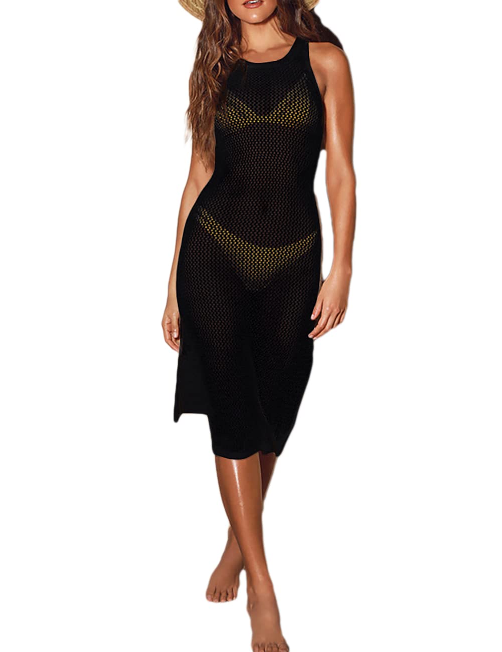 AILUNSNIKA Women's Crochet Hollow Beach Cover Up Dress - Lightweight Tunic Bikini Swimwear for Summer Vacation, Pool Party & Beach Outings