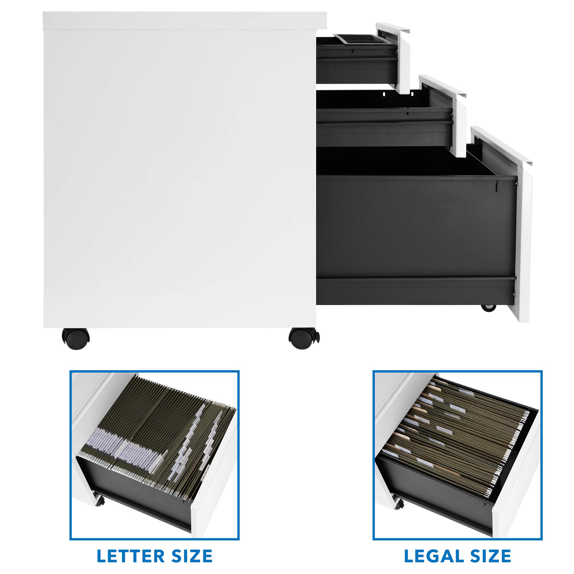 Mount-It! 3-Drawer Rolling File Cabinet with Lock - Under Desk Mobile Storage Organizer for Office Supplies, Documents & Materials - Space Saving Solution for Home & Office Workspaces (White) - Perfect for Small Spaces & Clutter-Free Organization