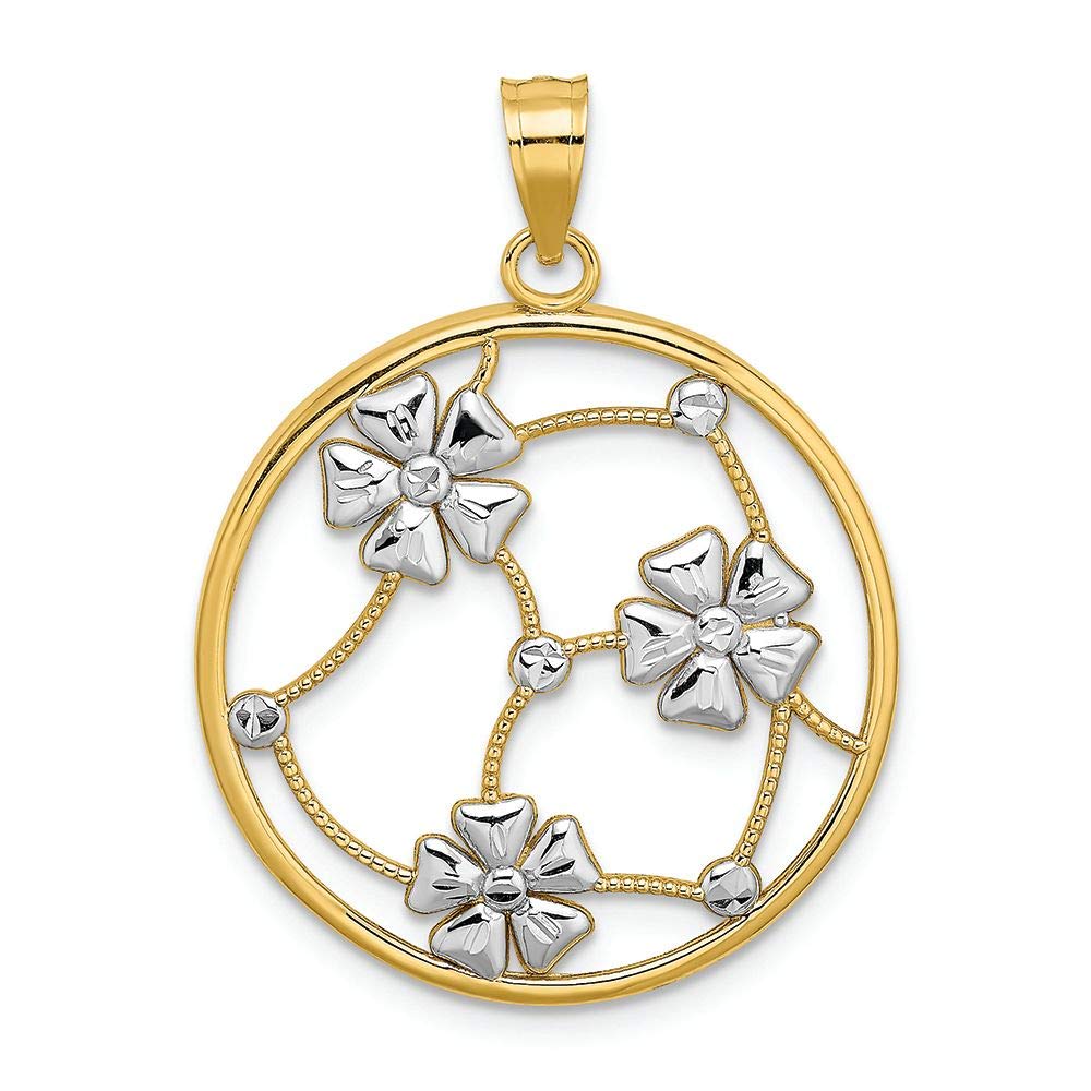 14K Two Tone Gold Round Frame Flower Beaded Connector Charm for Bracelets & Necklaces - Elegant Jewelry Gift for Women