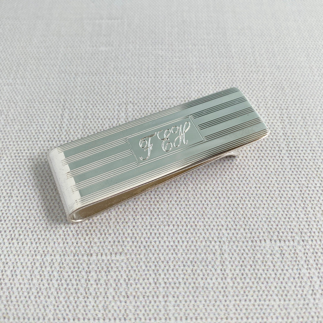 Premium Sterling Silver Engine Turned Money Clip - Elegant Bill Holder for Men's Wallet, Cash & Credit Cards - Perfect Gift for Graduation, Wedding & Business Professionals