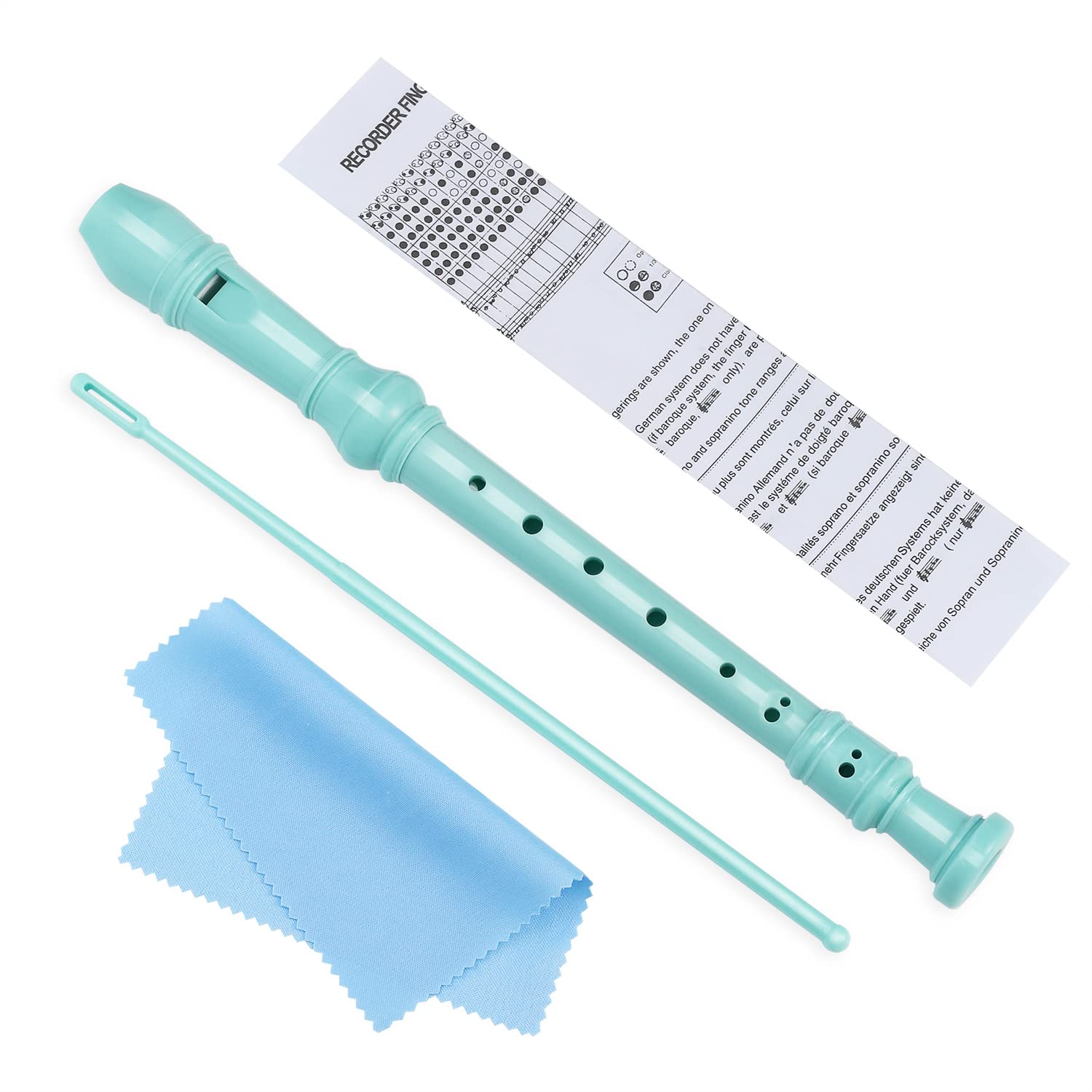 Fansjoy Soprano Recorder for Kids & Beginners - German Style C Key 8 Hole ABS Plastic Recorder with Cleaning Kit & Fingering Chart - Blue | Perfect for School Music Class, Home Practice & Beginner Band Instruments