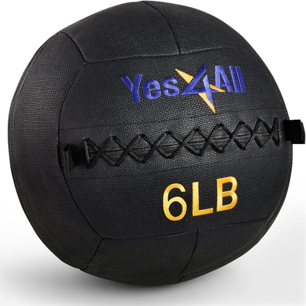 Yes4All Wall Ball - Soft Leather Weighted Iron Sand Medicine Ball for CrossFit, Strength Training & Functional Exercises (6lbs to 30lbs) - Perfect for Gym Workouts, Home Fitness & Athletic Training