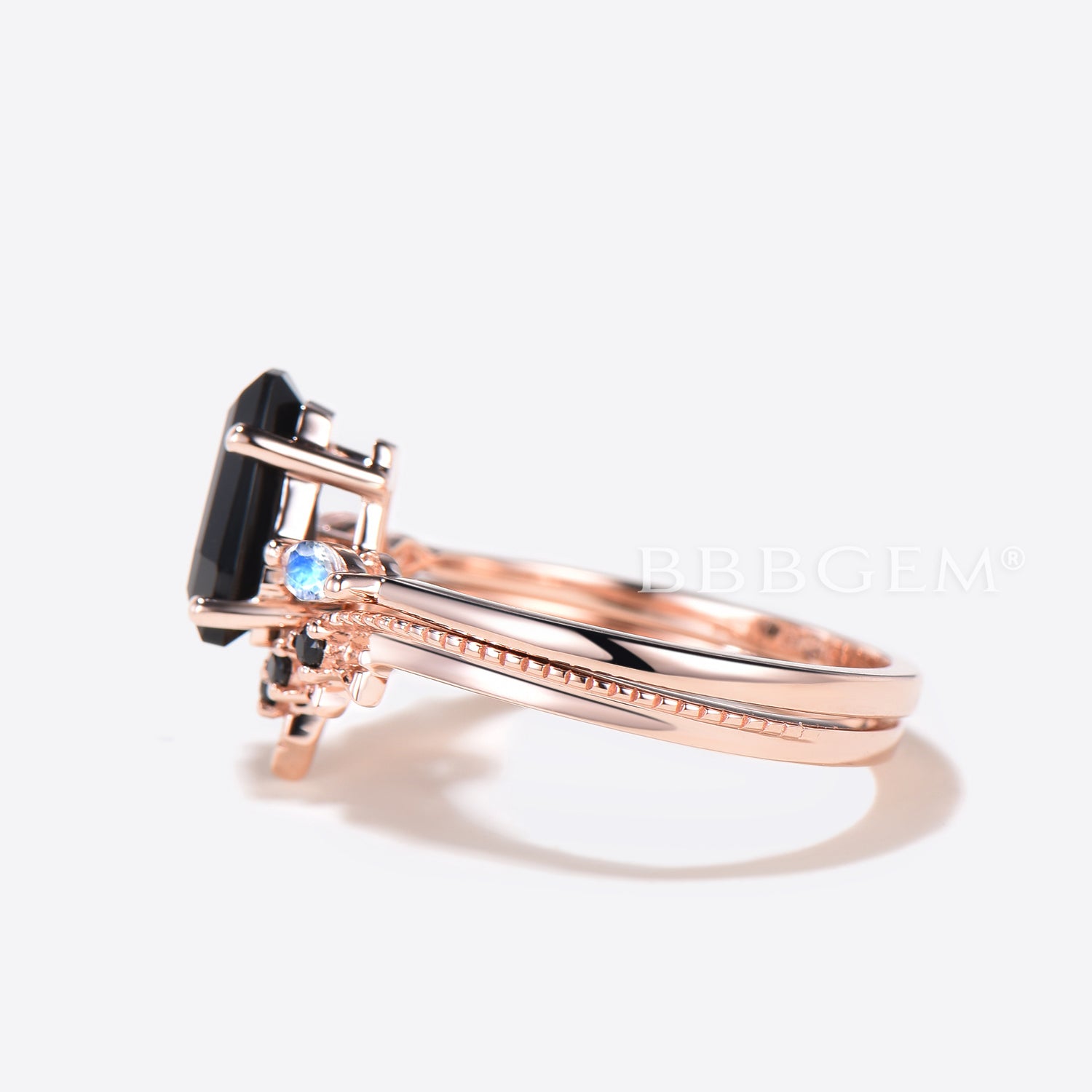 Natural Black Onyx Wedding Ring Set - Gothic Vintage Coffin Style Band for Men & Women - Perfect for Gothic Weddings, Dark Romance, and Alternative Fashion