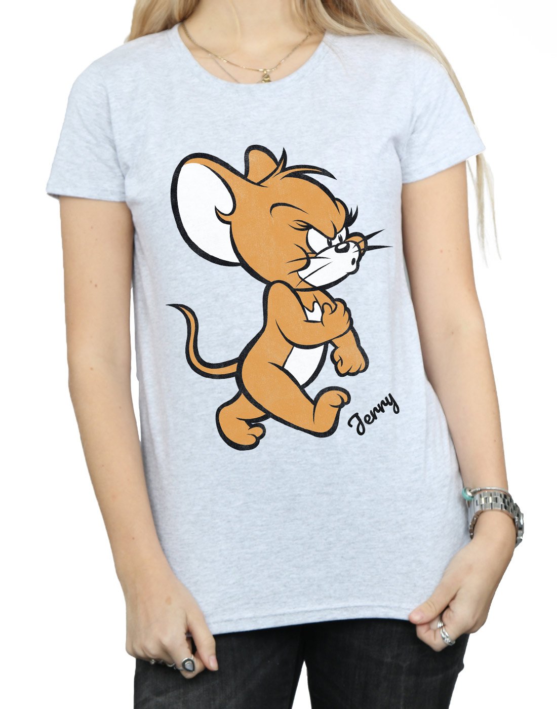 Tom and Jerry Women's Angry Mouse Graphic T-Shirt - Sport Grey - Medium Size - Casual Wear & Cartoon Lovers Gift