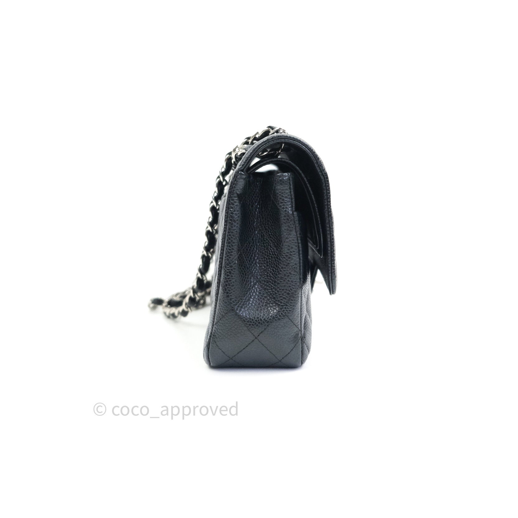 Chanel Classic M/L Medium Double Flap Bag Black Caviar Silver Hardware - Luxury Designer Handbag for Women, Perfect for Work, Evening Events & Special Occasions