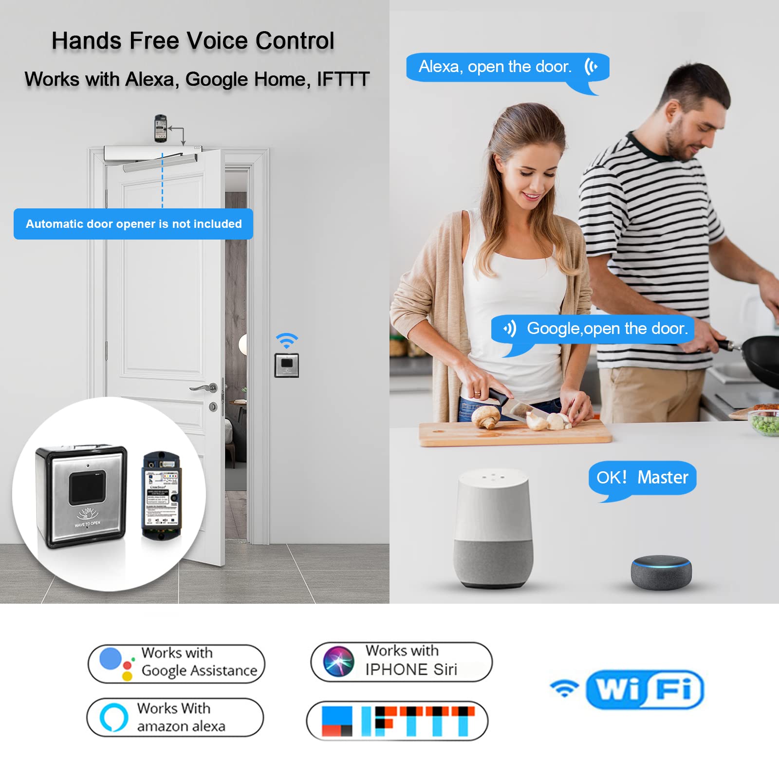 Olideauto Contactless Wireless Sensor Switch - 2PCS Stainless Steel Wave Sensor Panel for Hands-Free Door Opener with WiFi Function | Ideal for Smart Homes, Offices, and Public Spaces