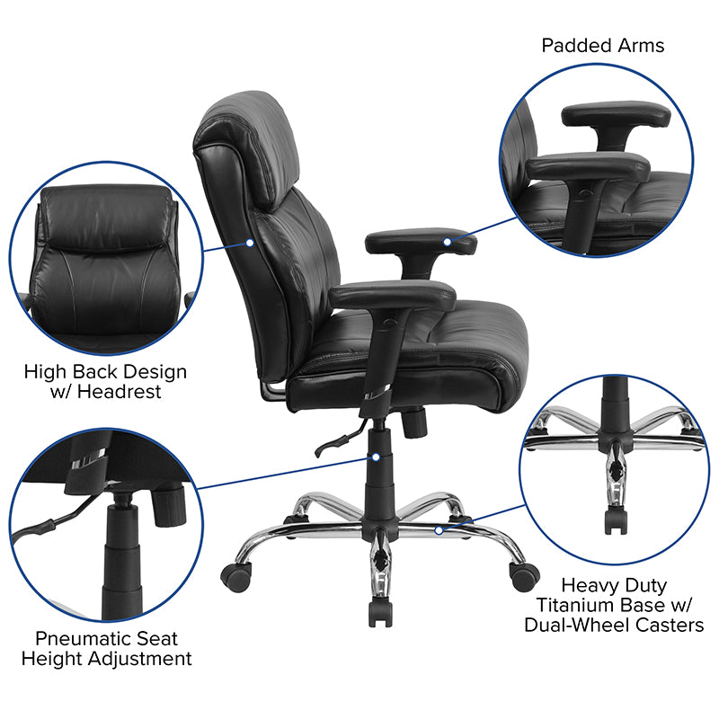 FLASH HERCULES Series Big & Tall Office Chair - 400 lb Weight Capacity, Ergonomic Black Fabric Task Chair with Adjustable Arms & Line Stitching - Perfect for Home Office, Gaming & Workspaces