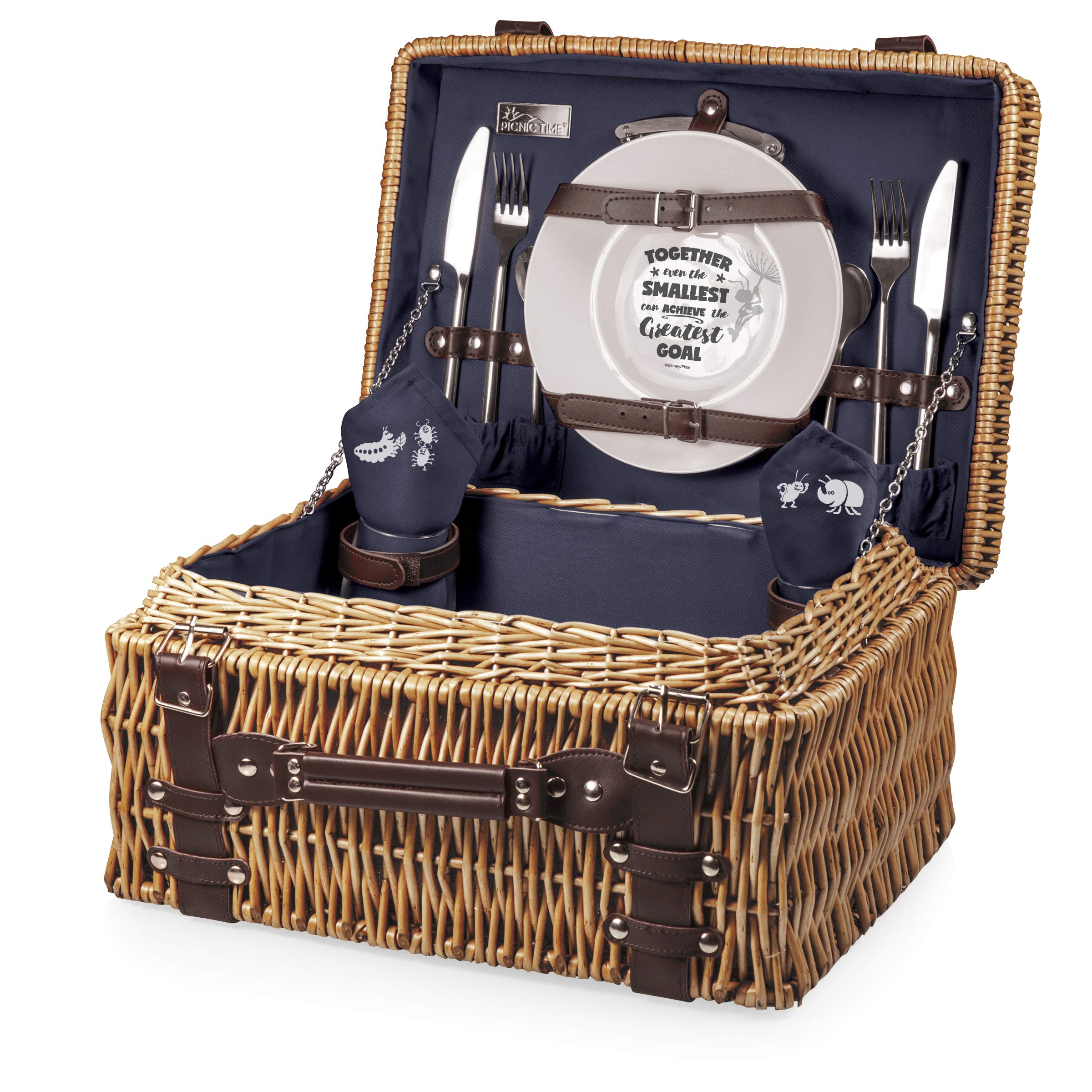 **Disney A Bug's Life Champion Picnic Basket for 2 – Navy Blue Wicker Picnic Set with Utensils – Perfect for Outdoor Dining, Beach Trips & Romantic Picnics**
