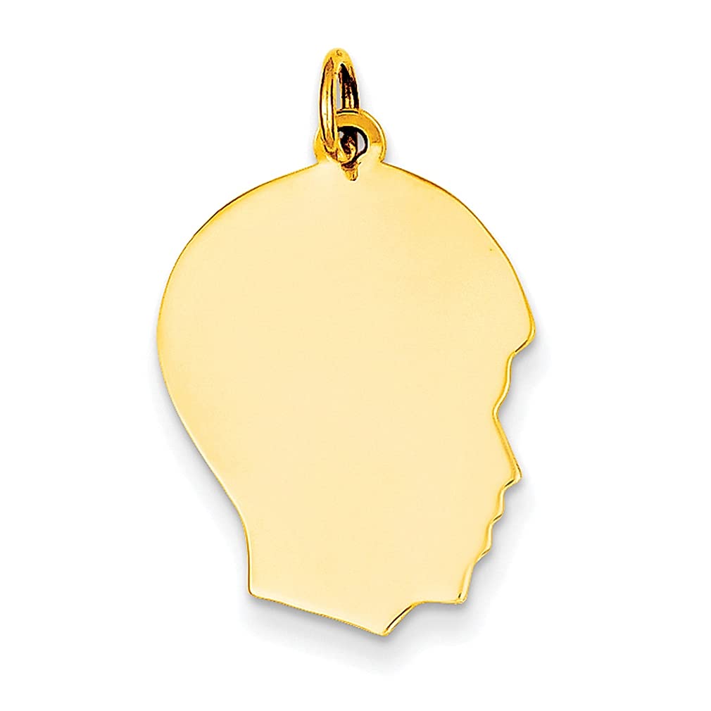 14K Yellow Gold Engravable Boy Head Charm Pendant Necklace - Medium .027 Gauge, Right-Facing - Baby Disc Jewelry for Women, Fine Gift for Her | Perfect for Christenings, Baby Showers & Mother's Day Gifts
