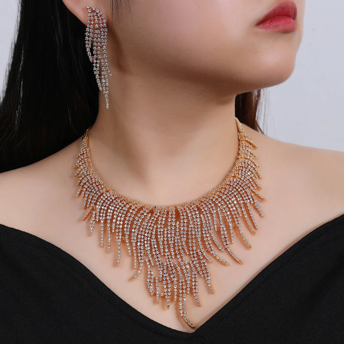 Luxury Cubic Zirconia Statement Necklace & Earrings Set for Women - Elegant Wedding, Party, Prom Jewelry - Perfect for Bridal, Evening Events & Special Occasions