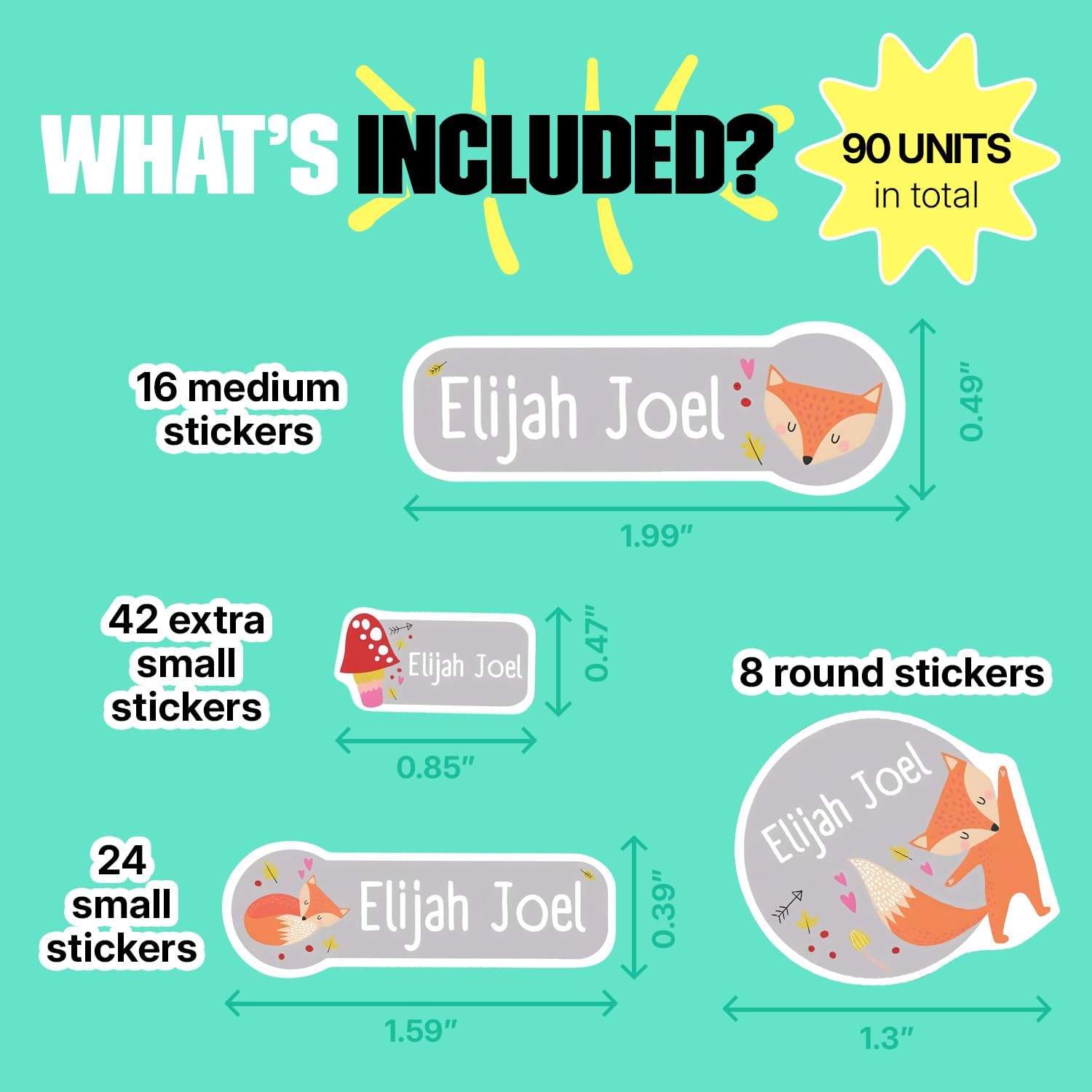 Label Daddy - Personalized Waterproof Name Stickers for Boys, Custom Kids Labels for School & Daycare - Fox Design (90 Count) - Perfect for Labeling Lunchboxes, Water Bottles, Books & Backpacks