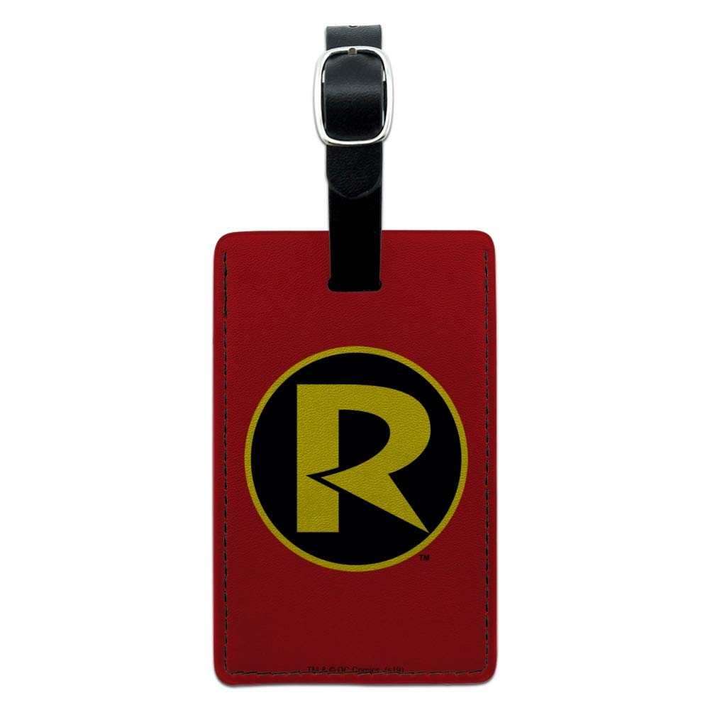Batman & Robin Logo Leather Luggage Tag - Rectangle Suitcase ID Tag for Carry-On Bags | Perfect for Travel, Cosplay & Superhero Fans