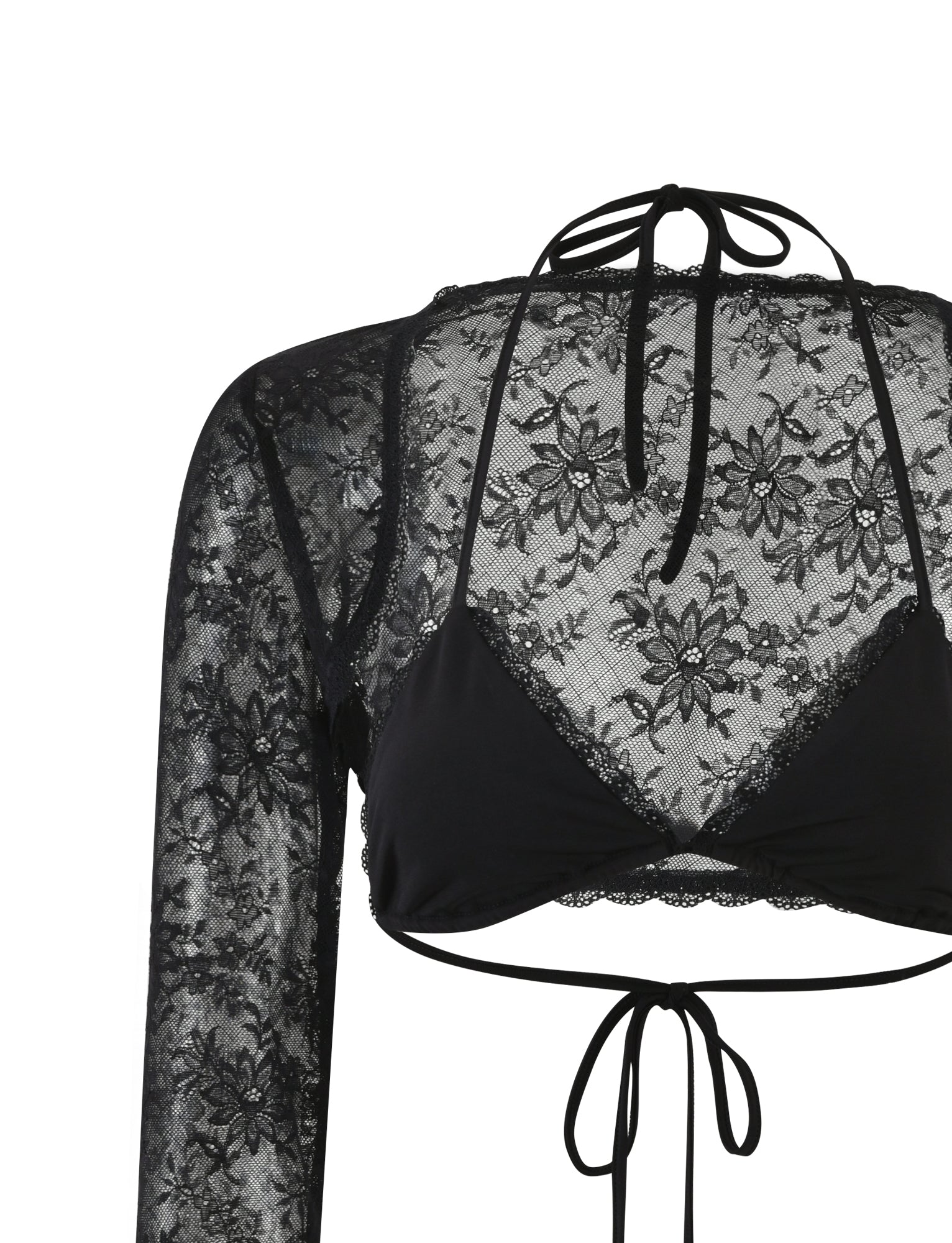 Kraven Two Piece Lace Top - Black | Elegant Women's Lace Crop Top & Bralette Set for Party, Date Night & Special Occasions