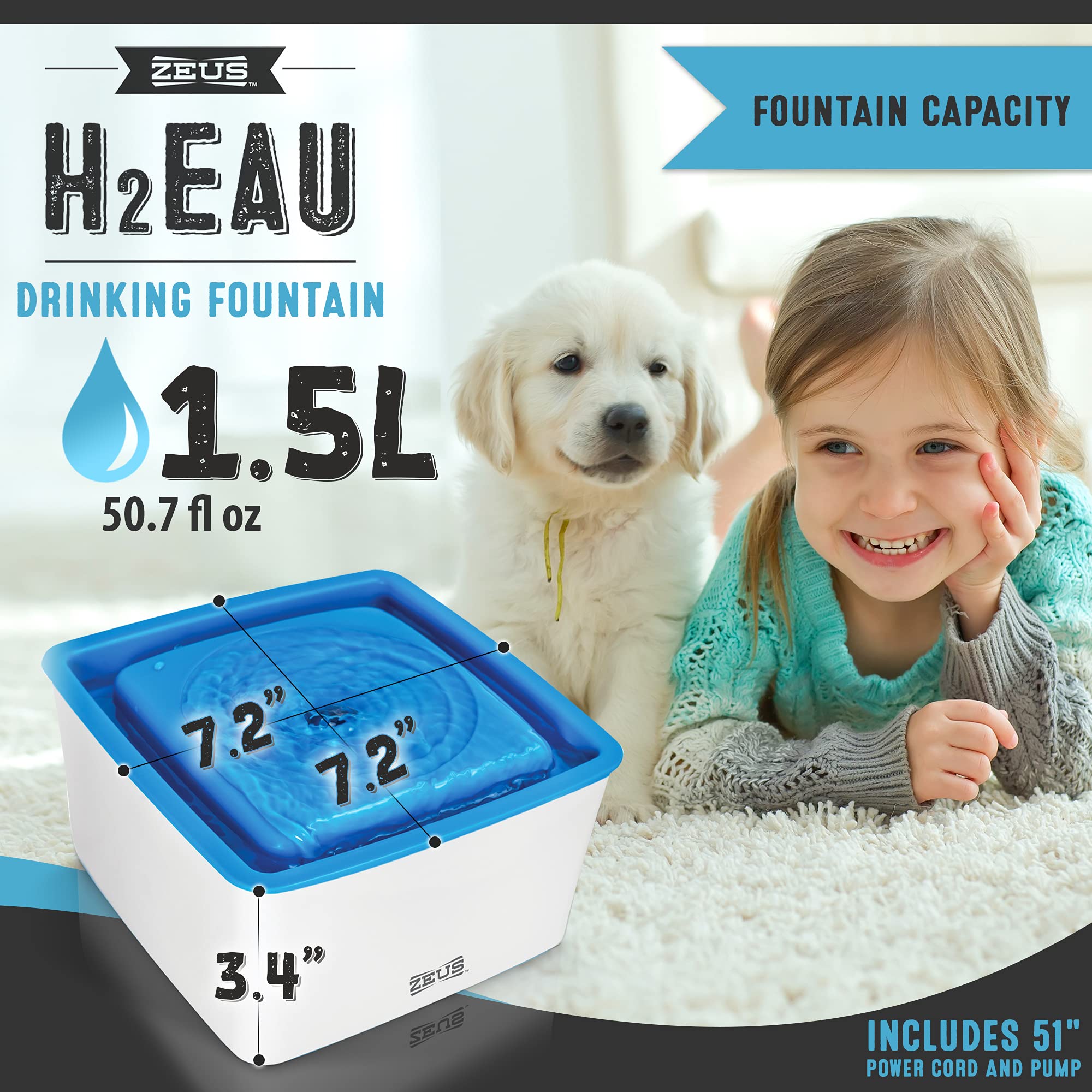 ZEUS Mini Elevated Dog Water Dispenser - Automatic Drinking Fountain for Small Dog Breeds | Indoor Pet Hydration Station for Puppies & Toy Dogs