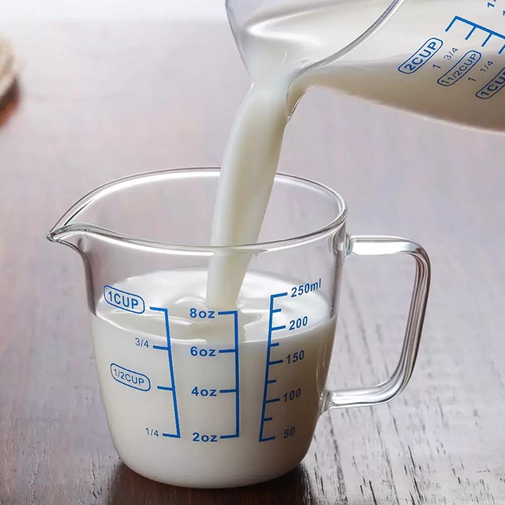 250ml & 500ml Heat-Resistant Glass Measuring Cup with Spout - Microwave & Oven Safe Liquid Measuring Jug for Baking, Cooking, Coffee & Lab Use