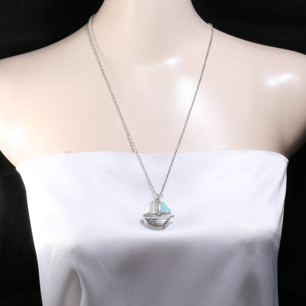 18K White Gold Shell Turquoise Diamond 2-Way Convertible Necklace & Brooch - Perfect for Weddings, Parties and Special Occasions