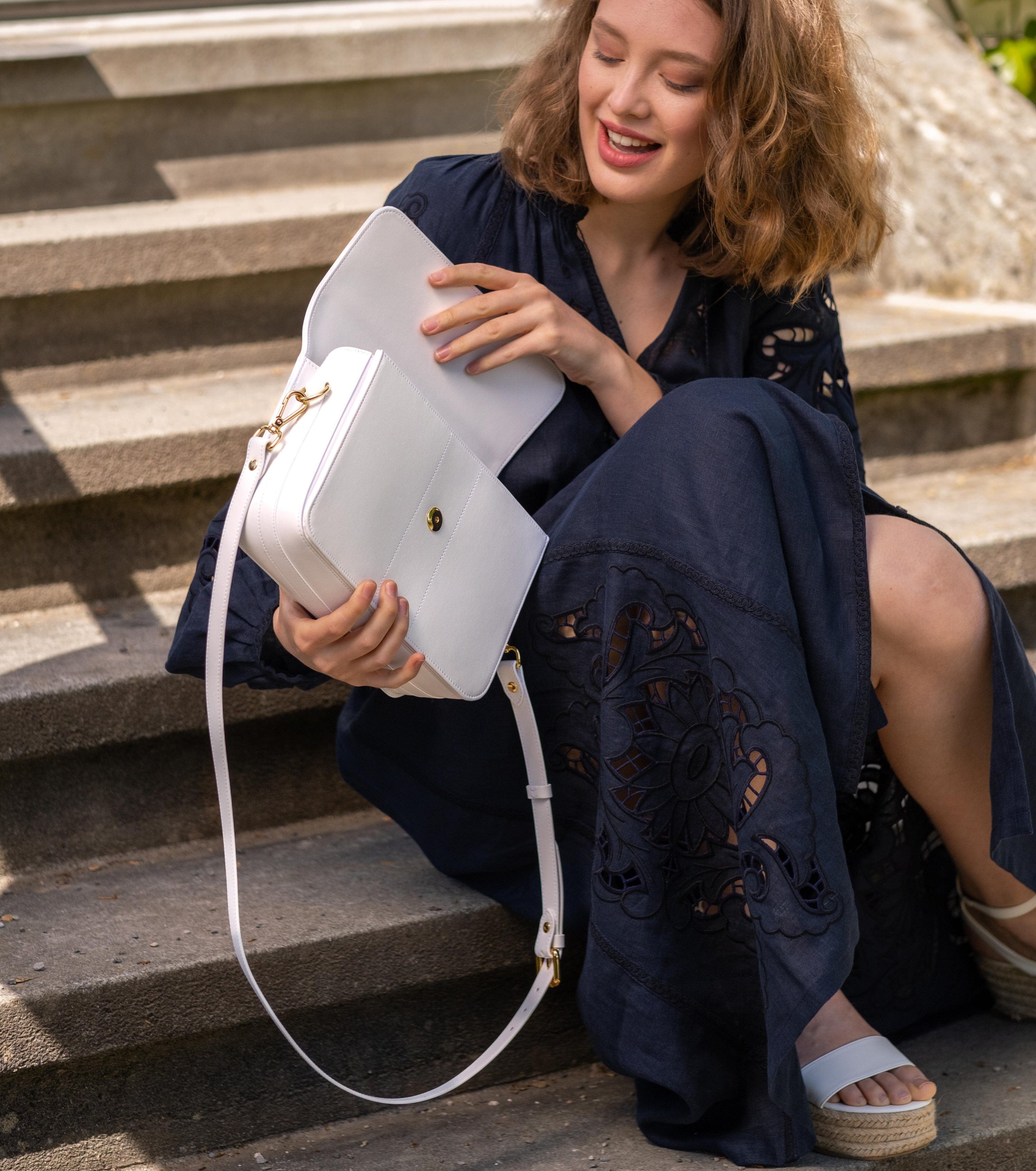Vegan Leather Shoulder Bag for Women - Midi Nomad Apple White Crossbody Purse | Perfect for Work, Travel & Everyday Use