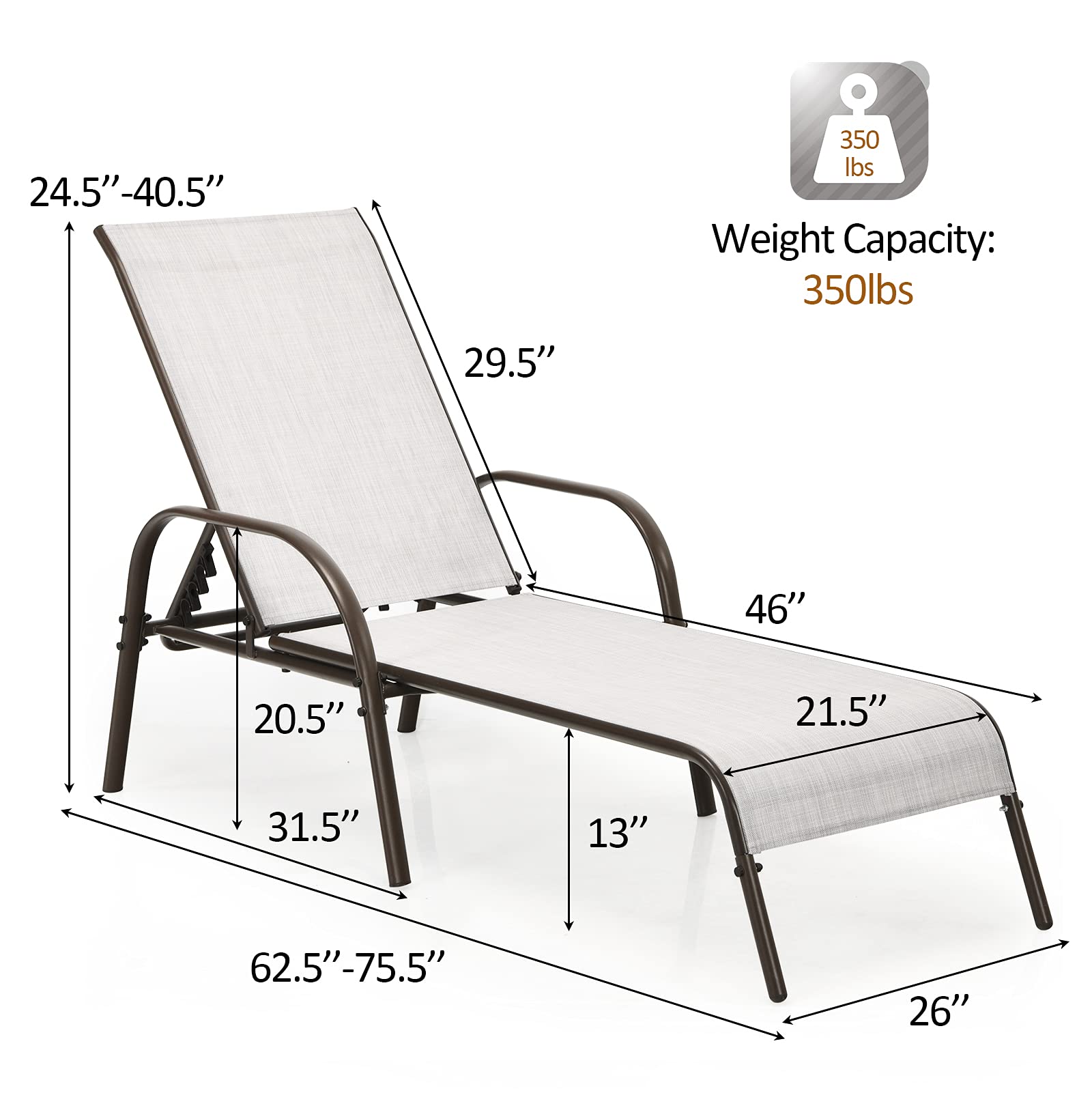 Tangkula Adjustable Reclining Outdoor Lounge Chair - Heavy Duty Steel Frame Patio Chaise for Poolside, Beach, Yard & Balcony | Perfect for Sunbathing, Relaxing & Lounging by the Pool or Garden