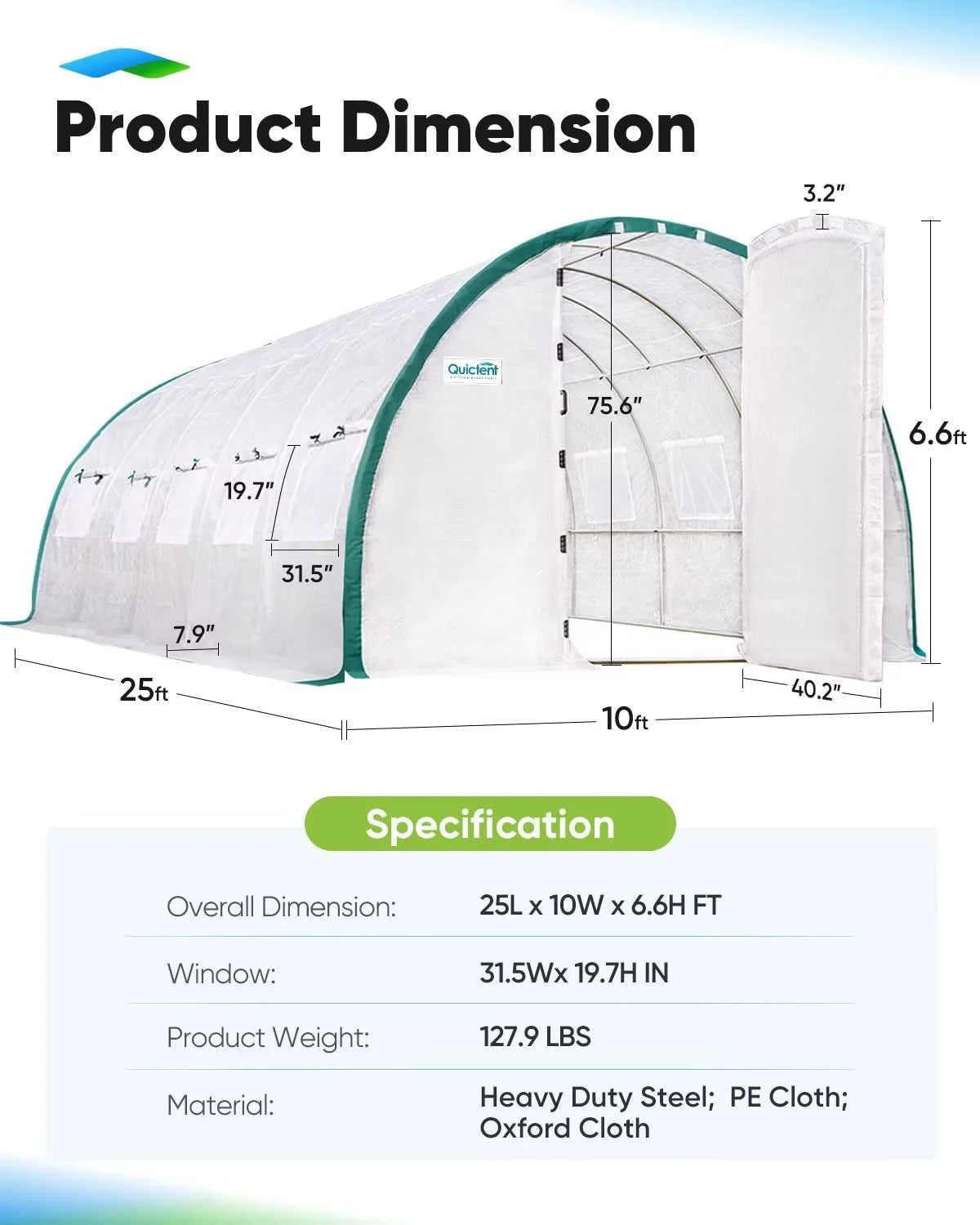 25' x 10' x 6.6' Large Walk-in Greenhouse with Upgraded Frame - Perfect for Backyard Gardening, Plant Growing & Outdoor Storage