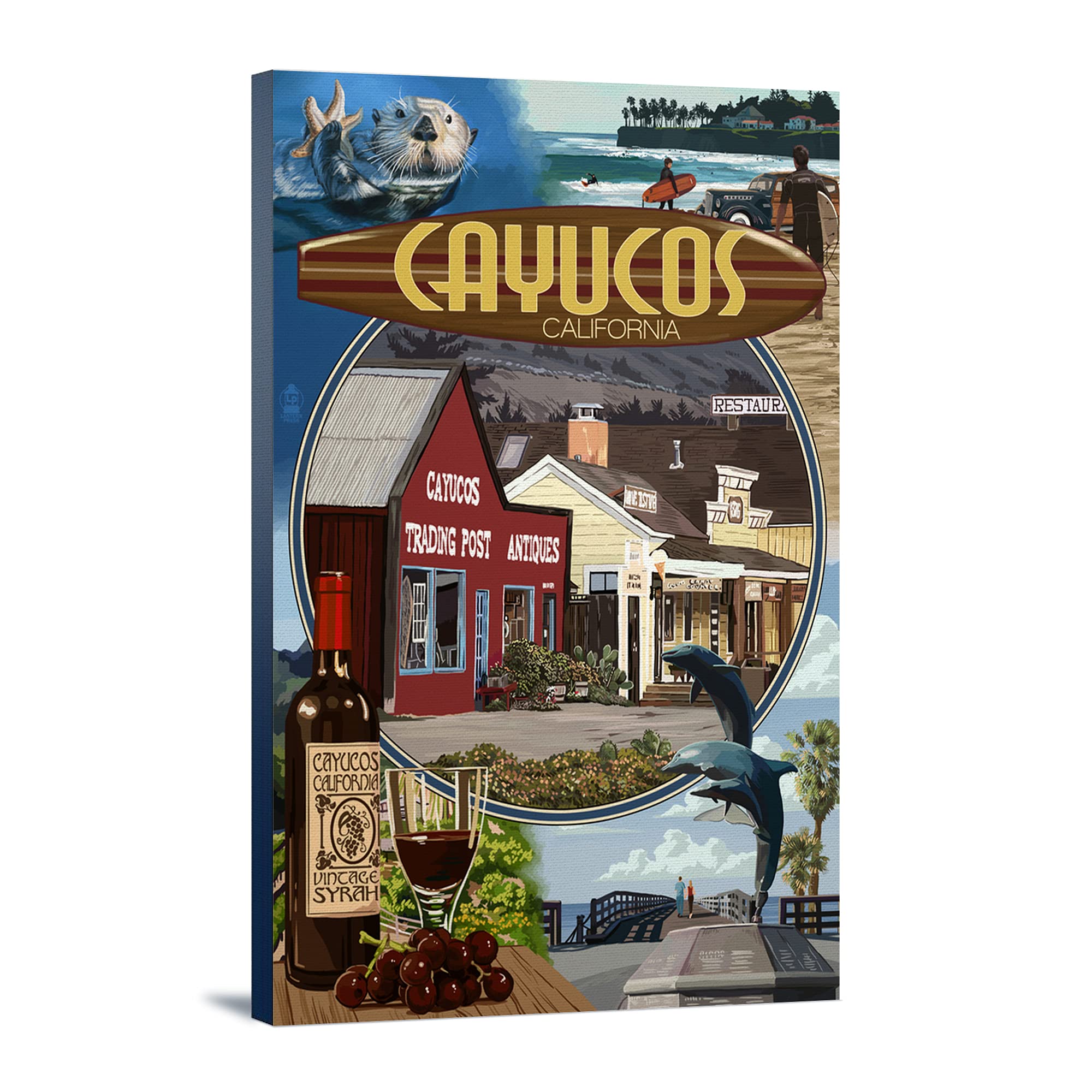 Lantern Press Cayucos California Montage Scenes - 16x24 Wrapped Canvas Wall Art Decor for Living Room, Bedroom & Office