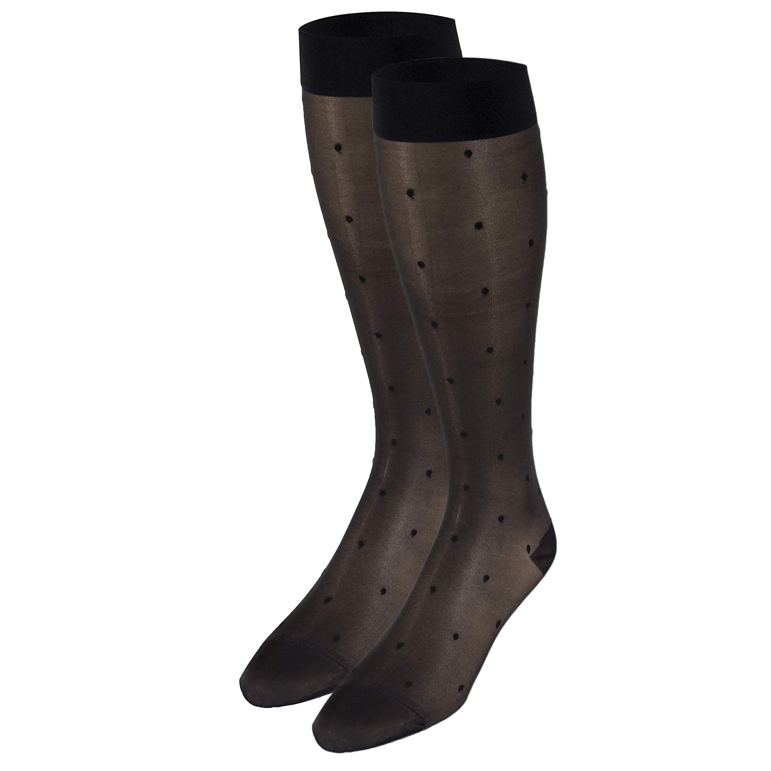 Truform Sheer Compression Stockings 15-20 mmHg for Women - Knee High Dot Pattern Charcoal Small - Perfect for Travel, Work & Varicose Vein Relief