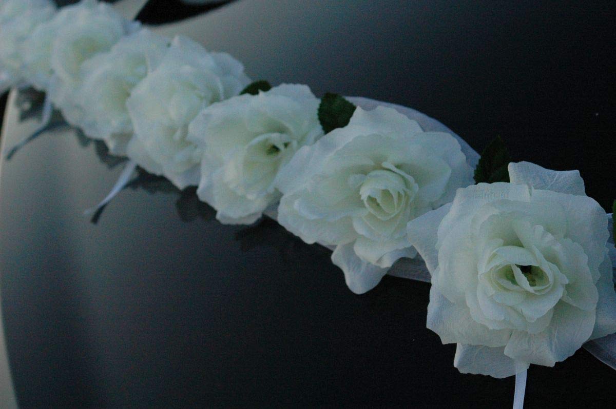 White Rose Garland Car Decoration - Elegant Floral Car Accessory for Weddings, Bridal Showers & Special Events | Perfect for Vehicle Decorations