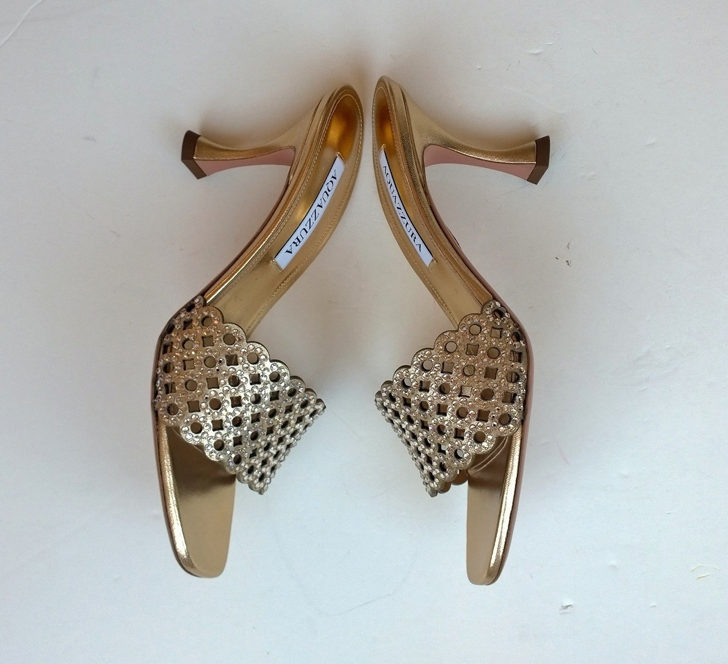 Aquazzura Gold Candy 75 Crystal Rhinestone Slides Sandals - Luxury Glitter Heels for Women, Perfect for Weddings, Parties & Evening Events