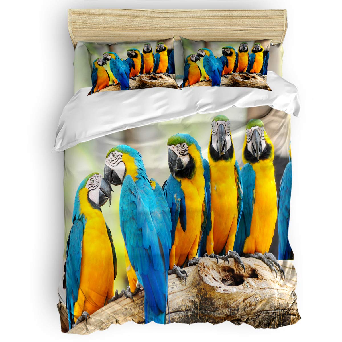 Bilagawa 4-Piece Kids Duvet Cover Set - Twin Size Cute Parrot Feather Pattern Bedding for Boys & Girls (1 Duvet Cover, 1 Flat Sheet, 2 Pillowcases) | Soft & Comfortable Children's Bed Sheets for Nursery, Bedroom & Sleepovers