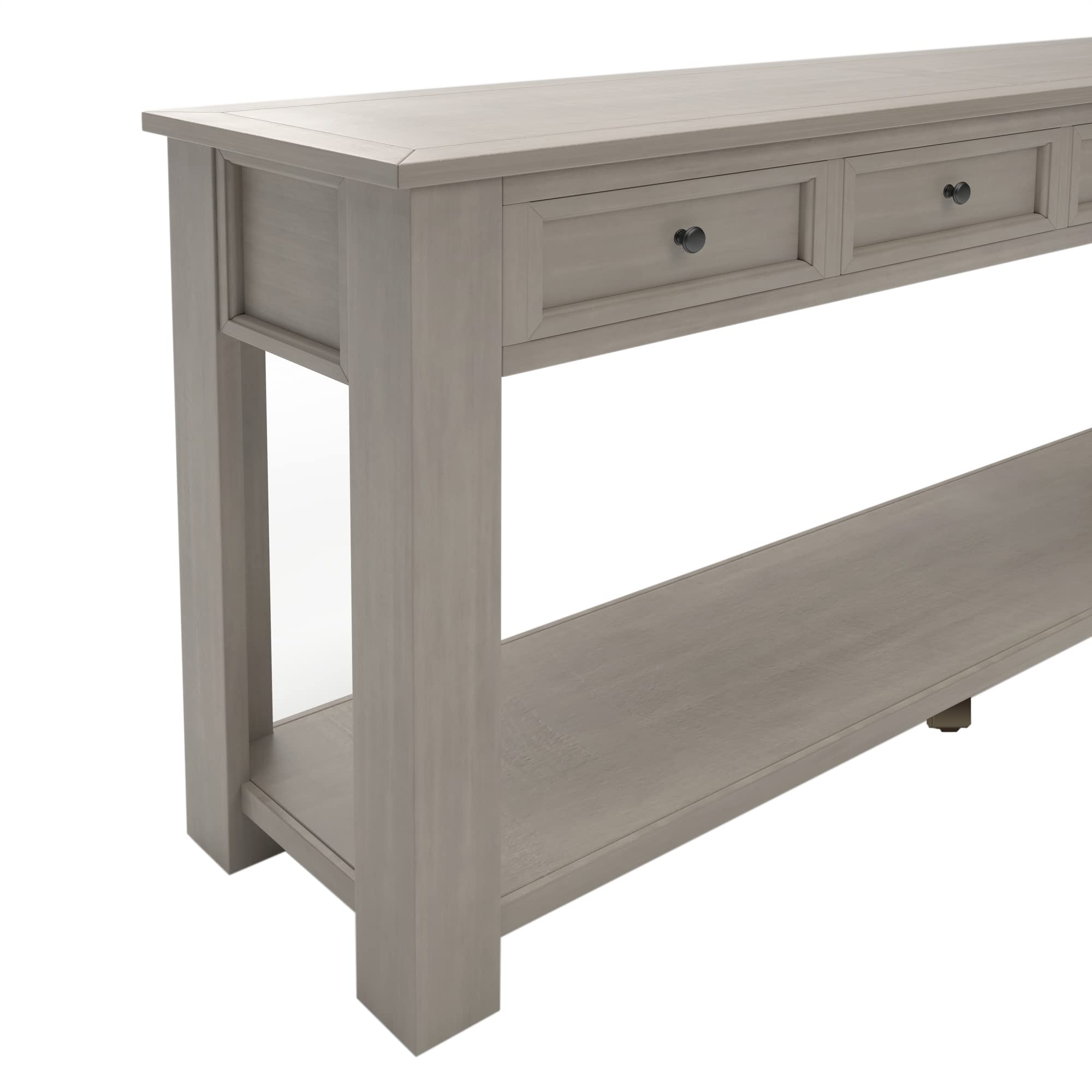 Modern Solid Wood Console Table with 3 Drawers & Shelf - Sturdy Entryway Sofa Table, Multifunctional Side Table for Living Room, Bedroom, Hallway - Perfect for Home Decor & Small Space Organization (Gray)