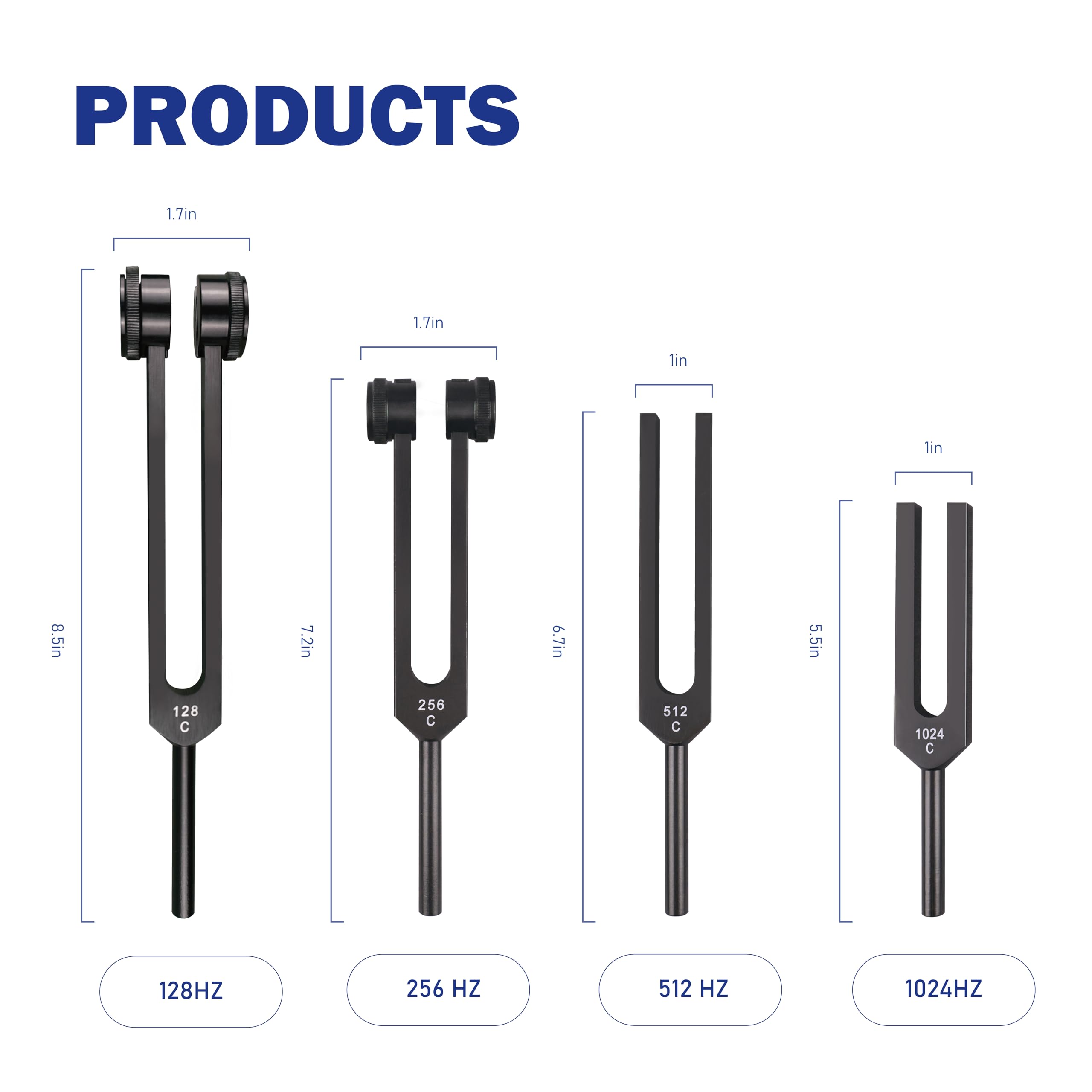 Weighted Tuning Forks Set for Healing - 128Hz, 256Hz, 512Hz, 1024Hz Frequency Sound Therapy Tools for Chakra Balancing & Energy Healing - Includes 2 Fleece Bags & Travel Case - Perfect for Meditation, Yoga, Reiki, and Sound Bath Therapy Sessions