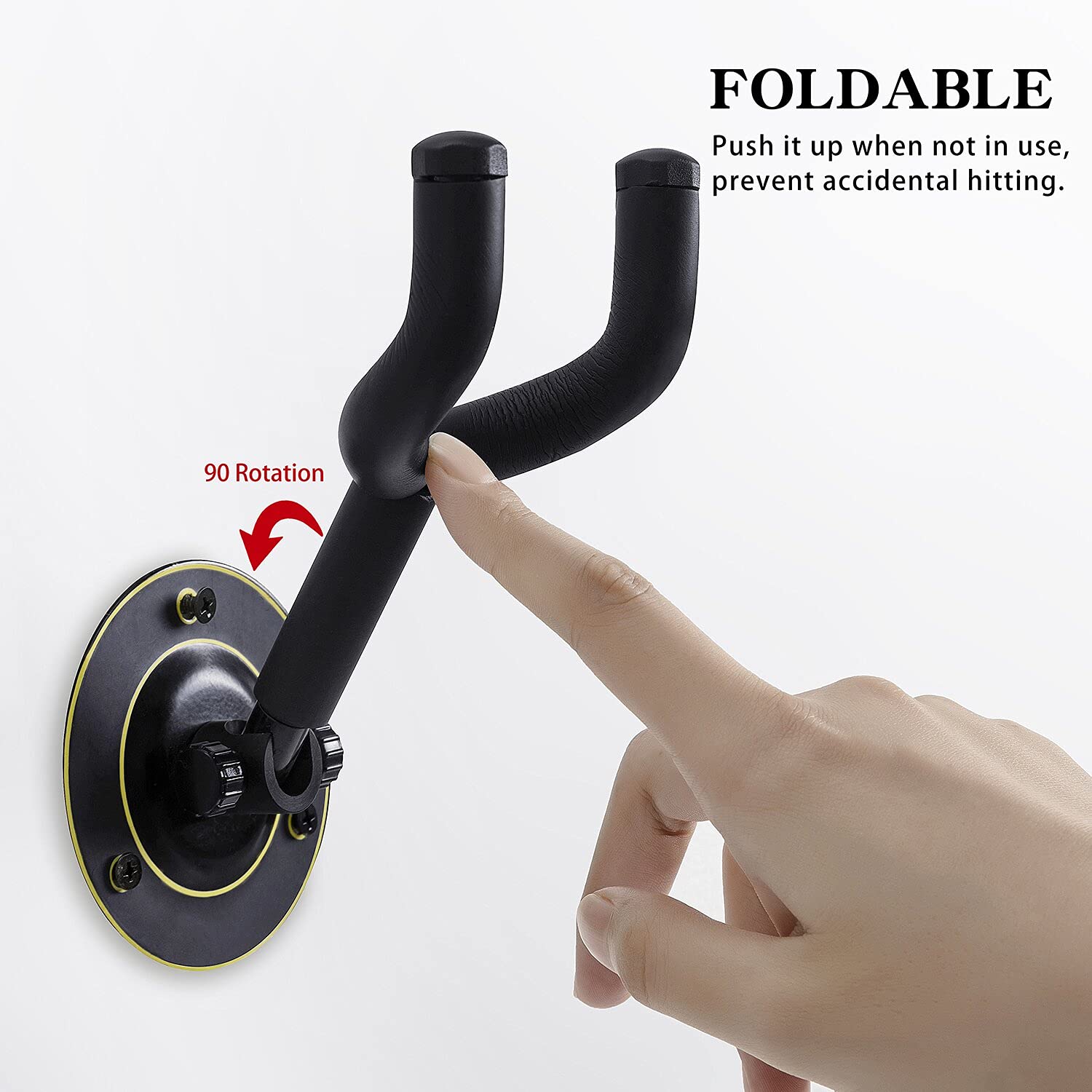 **90 Degree Rotating Guitar Wall Hanger - Heavy Duty Guitar Hook for Acoustic & Bass Guitars - Secure Wall Mount for Displaying Musical Instruments - Also Perfect for Hanging Coats, Bags & Keys (1 Pack)**    *(Ideal for home studios, music rooms, or as a space-saving guitar storage solution in bedrooms and living areas.)*