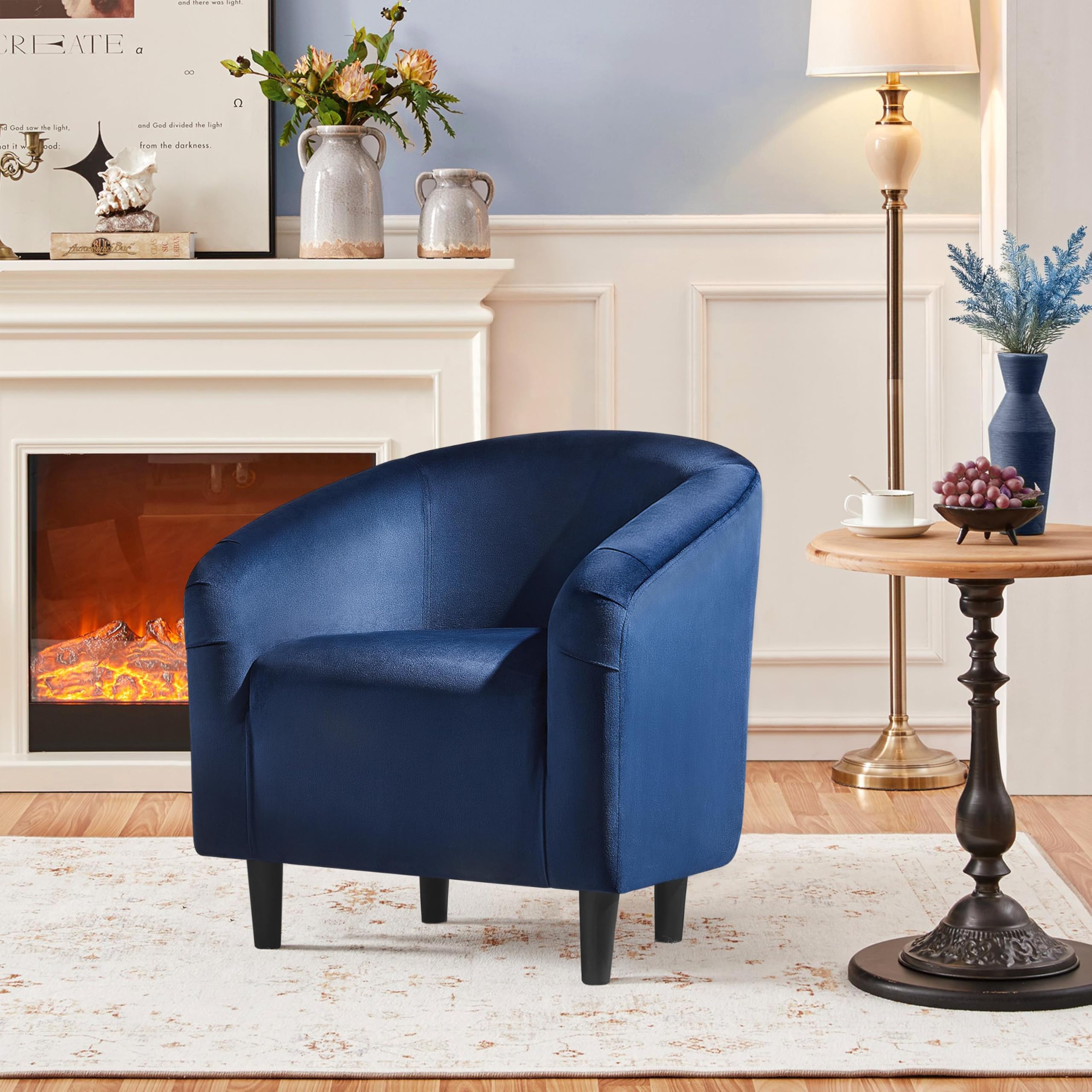 Yaheetech Velvet Club Chair - Modern Tufted Accent Armchair with Solid Wood Legs, Upholstered Barrel Chair for Living Room, Bedroom, Study or Office Waiting Area - Navy Blue Velvet Lounge Chair for Reading Nook, Conversation Seating or Cozy Home Decor