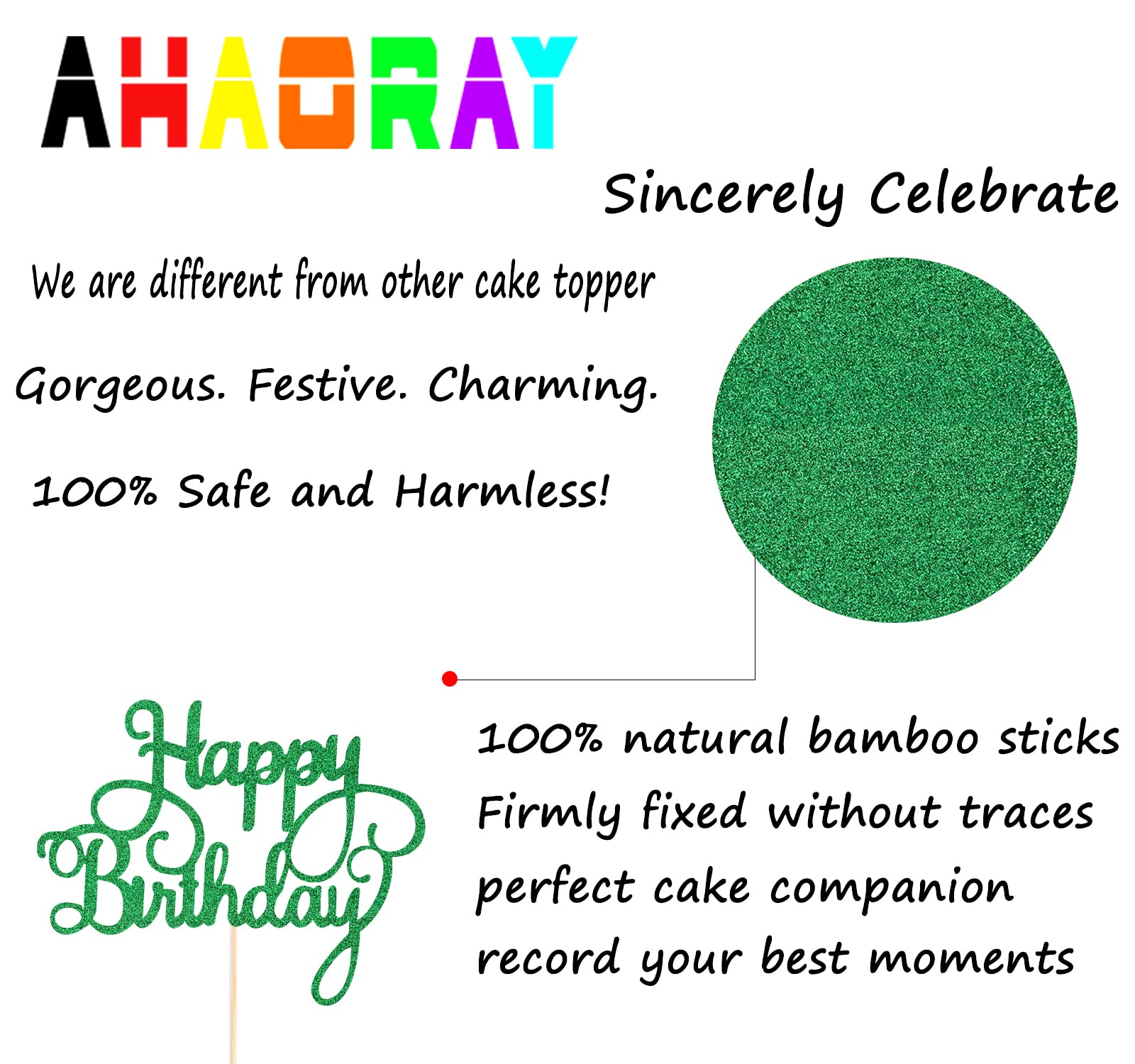 Green Glitter Happy Birthday Cake Topper & Bunting Decor - Anniversary Party Cake Decoration Supplies for Photo Booth Props - Perfect for Birthday Cakes, Wedding Anniversaries & Celebration Parties