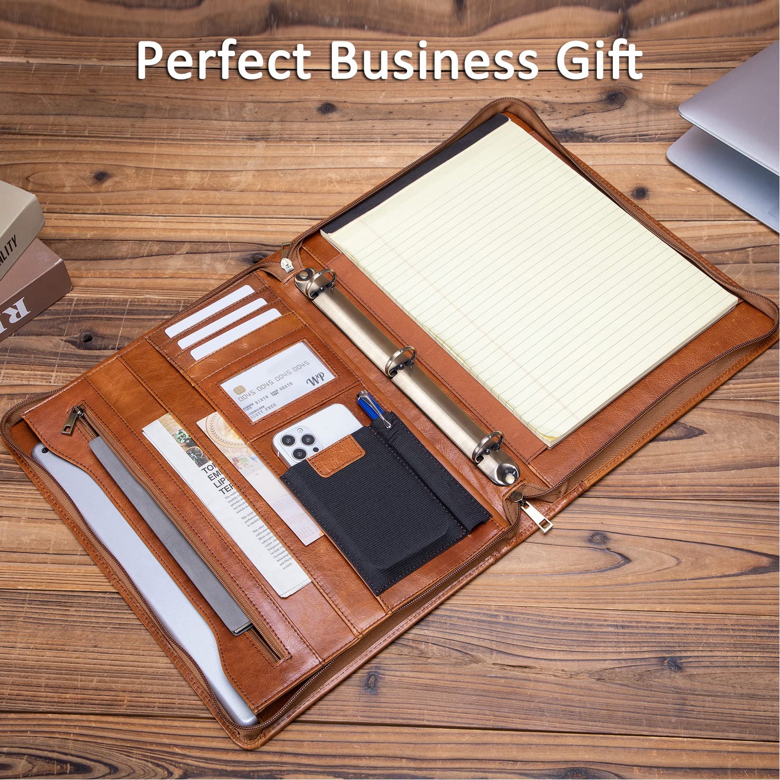 Premium Full Grain Leather Portfolio with 3-Ring Binder | Customizable Zippered A4 Notebook Holder | Oil-Tanned Professional Organizer for Men & Women | Perfect Gift for Business, Office & Executive Use