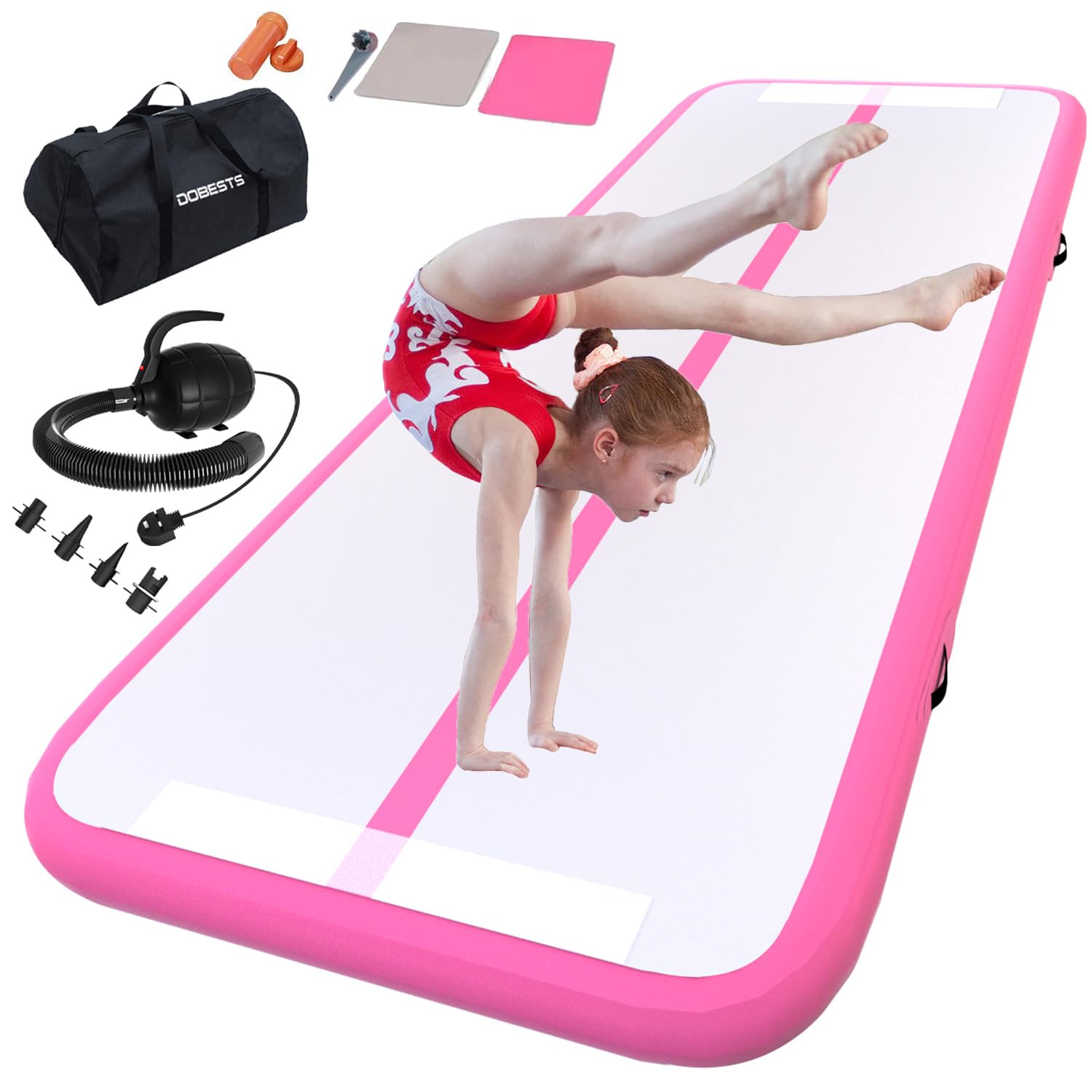 DOBESTS Inflatable Gymnastics Mat - 6.6ft to 20ft Air Track Tumbling Mat with Electric Pump - 4/8 Inch Thick for Home Gym, Cheerleading & Parkour Training - Perfect for Indoor/Outdoor Gymnastics Practice