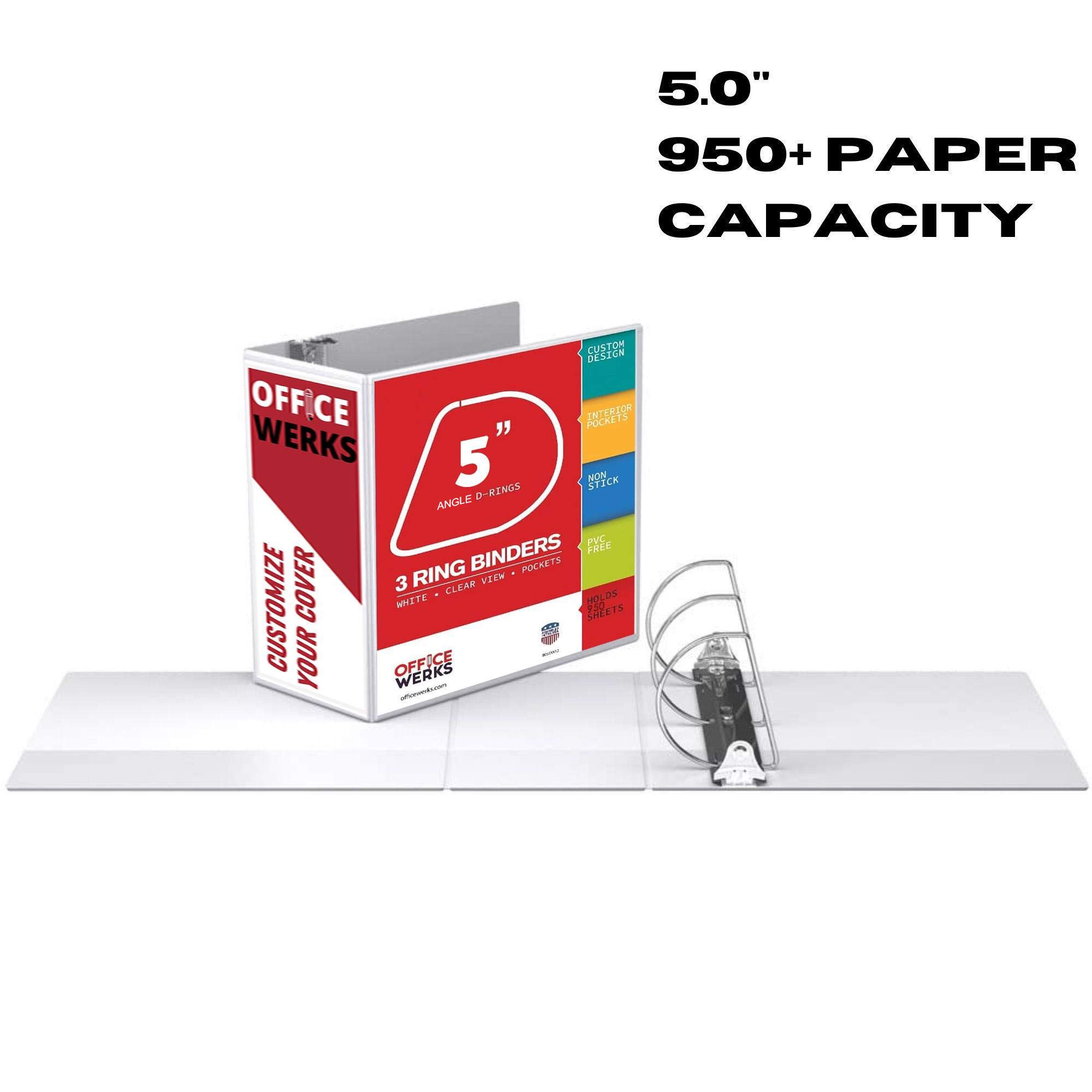Professional 3 Ring Binder 5 Inch D-Ring - Clear View White Presentation Folder with Pockets for 8.5 x 11 Pages - Perfect for Office, School & Document Organization