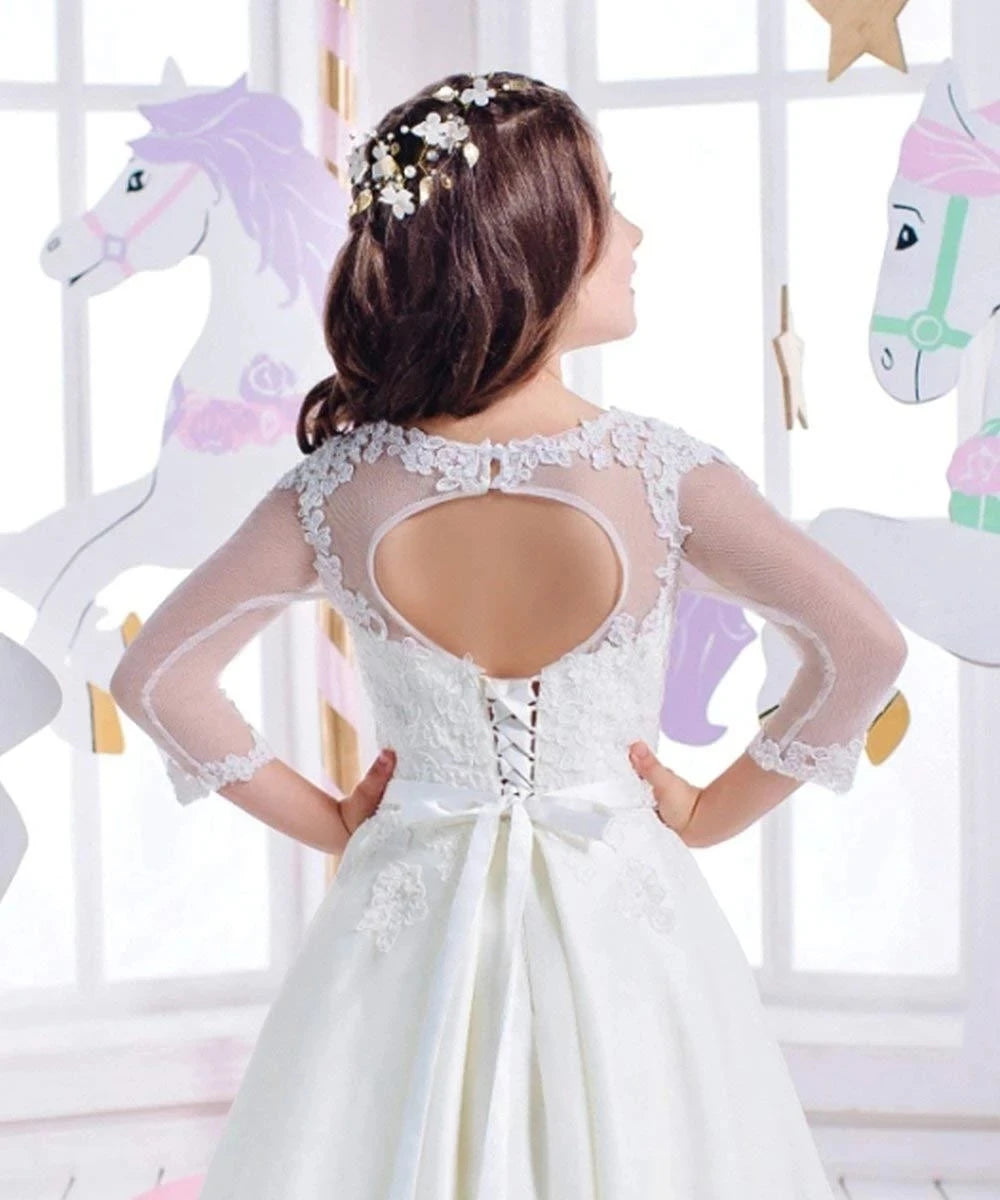 Sparkling Crystal Sequin Lace Applique Flower Girl Dress for Weddings, Baptisms & Special Occasions – Elegant Princess Party Gown for Toddlers & Kids