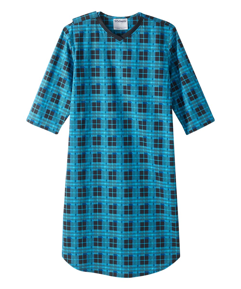 Adaptive Open Back Flannel Nightgown for Elderly Men - Snap Closure Nightgown with Dome Fastener | Comfortable Sleepwear for Seniors & Post-Surgery Recovery