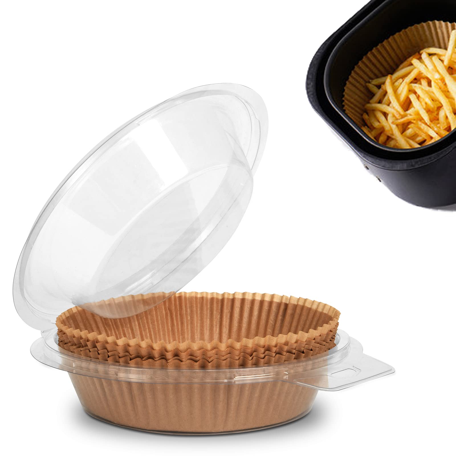 Non-Stick Air Fryer Liners 50PCS - 7.8 Inch Round Parchment Paper Sheets, Compatible with COSORI & Ninja Air Fryer Toaster Oven, Disposable Basket Accessories for Healthy Cooking | Perfect for Roasting, Baking, and Frying Chicken Wings, Vegetables, and Snacks