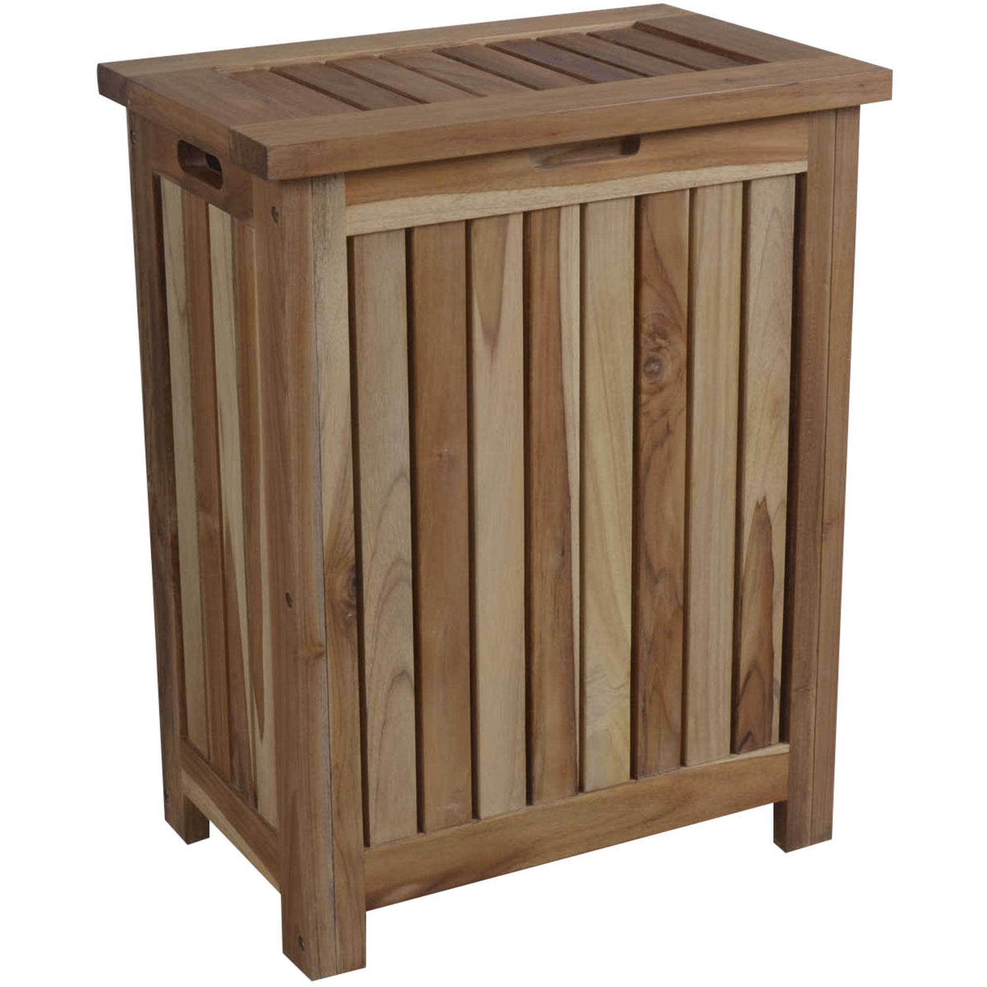 HomeRoots Compact Teak Laundry Storage with Removable Bag - Natural Finish | Space-Saving Closet & Laundry Room Organization
