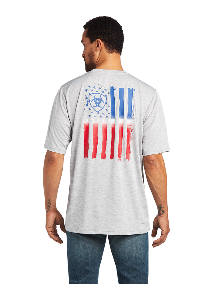 Ariat Men's Charger Vertical Flag Tee - Echo Gray - Comfortable Casual T-Shirt for Outdoor Activities & Everyday Wear