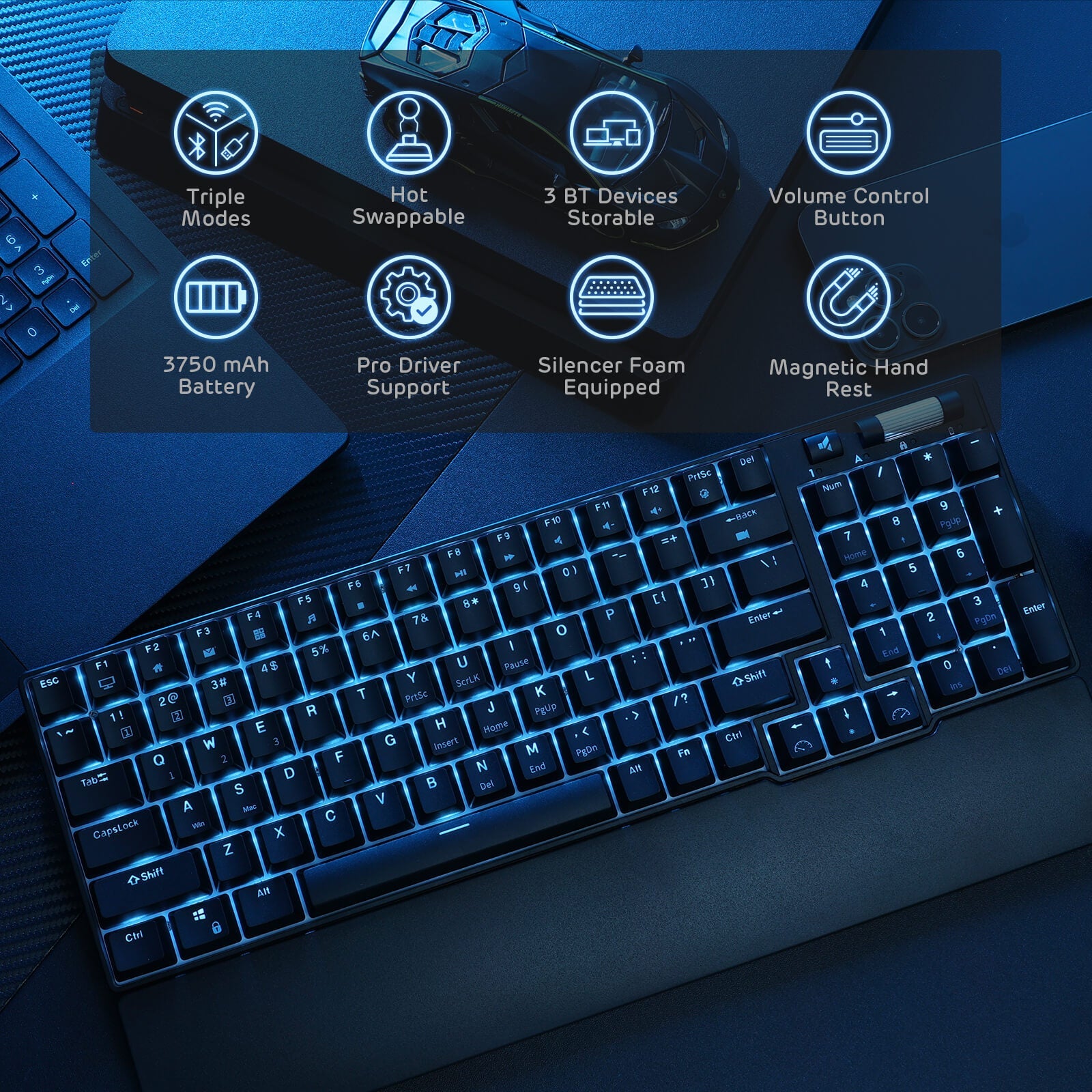 Open Box RK96 96% Wireless Mechanical Gaming Keyboard - Compact Design for Office, Gaming & Programming