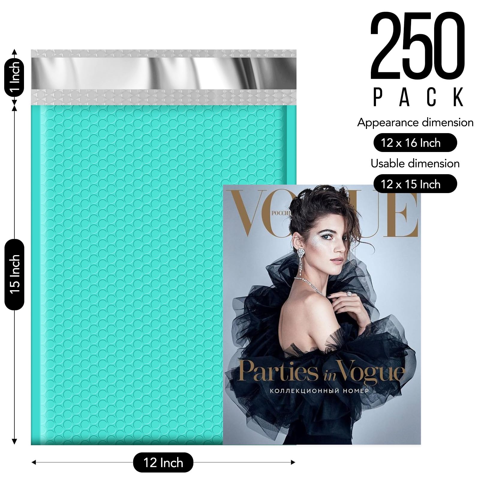 Fuxury 12x15 Inch Bubble Mailers - 250 Pack Large Padded Envelopes with Strong Adhesion | Self-Sealing Shipping Envelopes for Small Business, Magazines & Clothing | Perfect for Ecommerce, Amazon FBA & Online Retail (Teal Color)