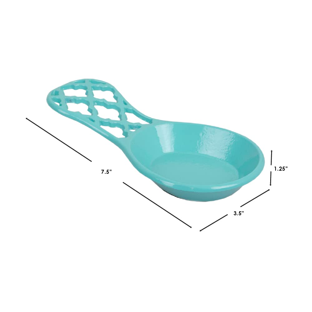 Home Basics Lattice Collection Cast Iron Spoon Rest - Turquoise - Heat Resistant Kitchen Utensil Holder for Cooking, Serving & Dining Decor
