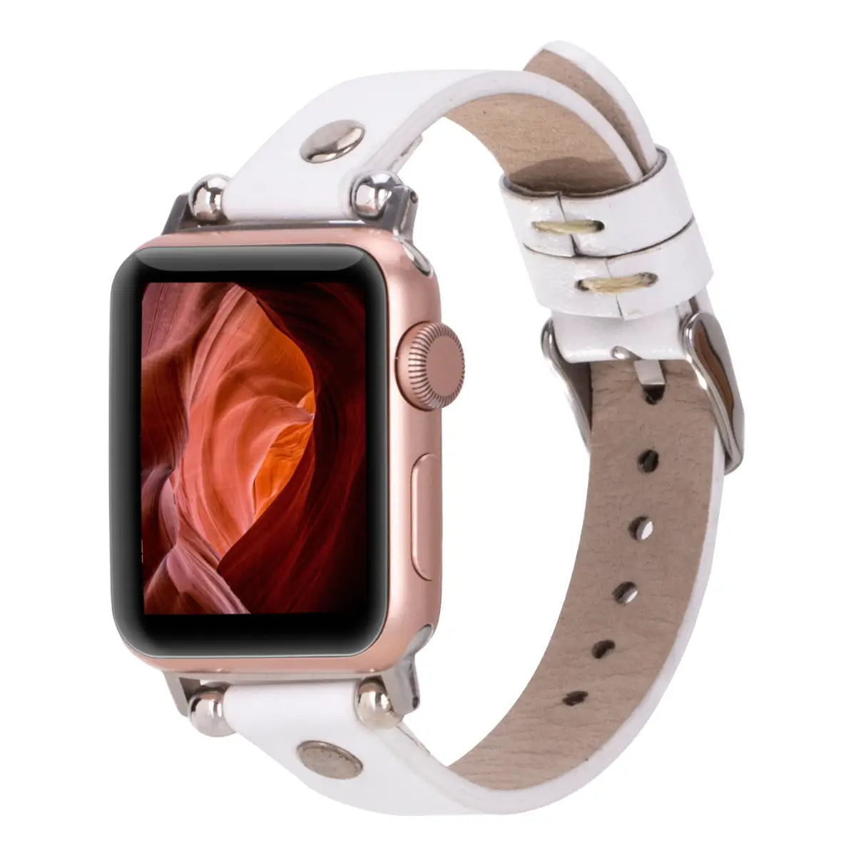 Slim White Leather Apple Watch Band with Silver Rivet - Stylish & Durable Replacement Strap for Workouts, Office & Everyday Wear