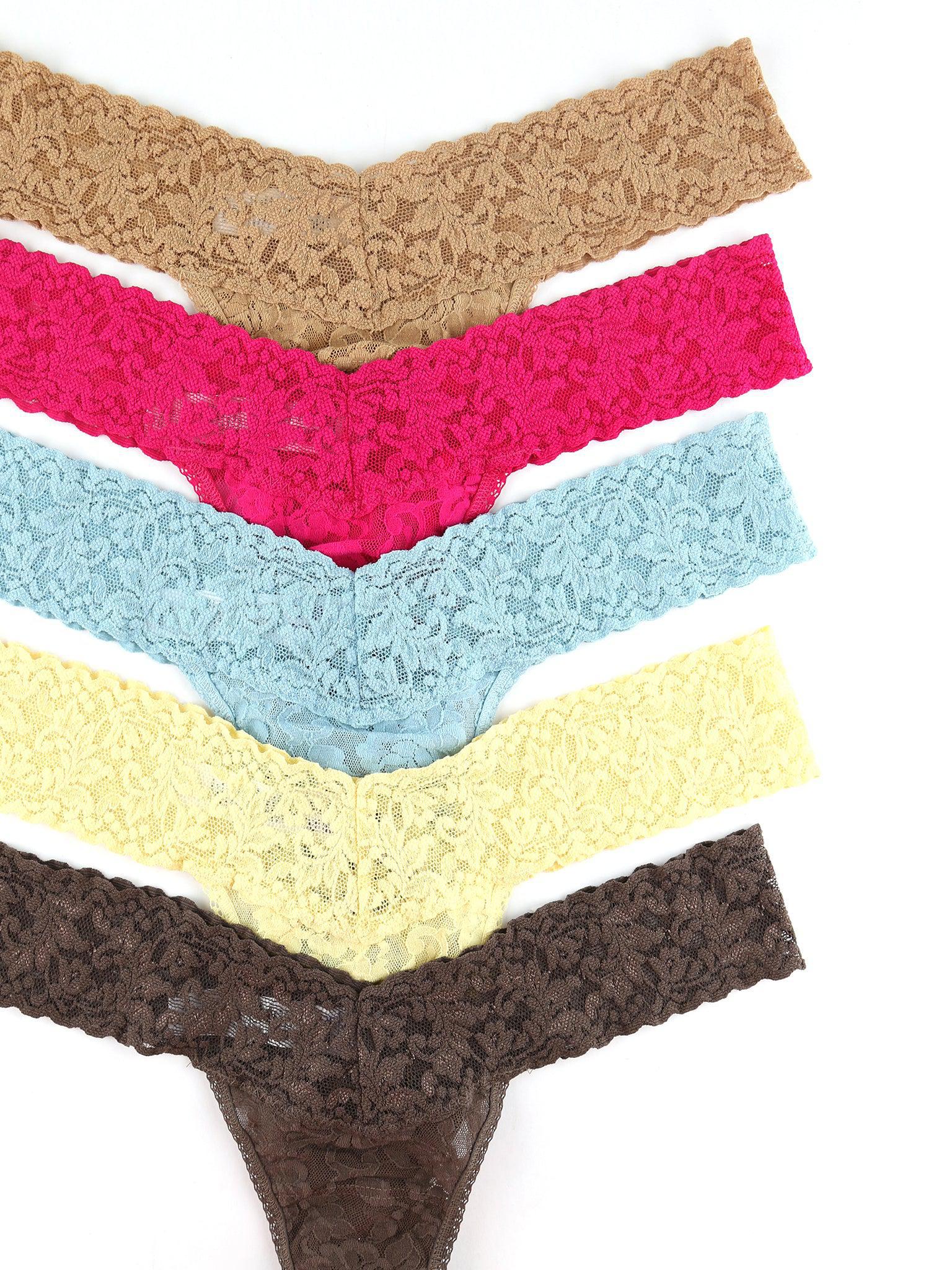 5 Pack Signature Lace Low Rise Thongs for Women - Soft Comfortable Underwear - Perfect for Daily Wear, Date Night & Special Occasions